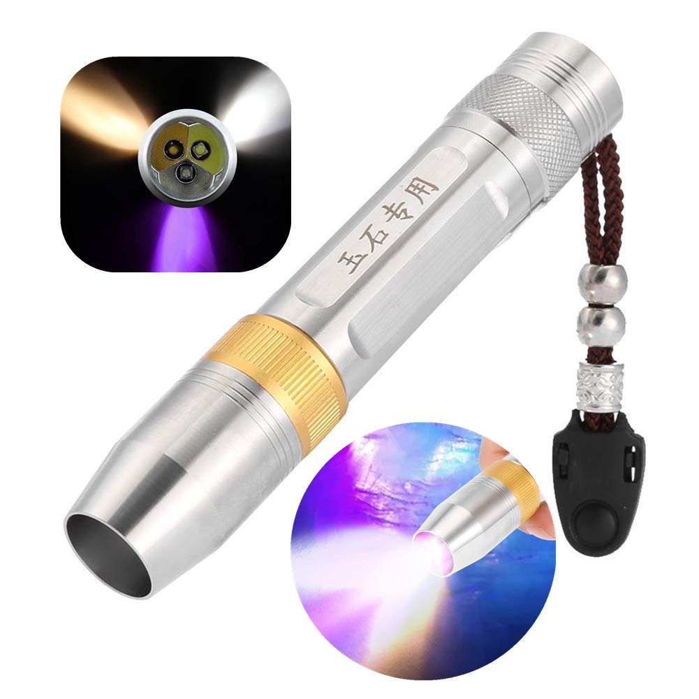 **Ultraviolet LED Flashlight - 3 Colors (White, Yellow, UV) for Jewelry Appraisal, Jade Detection & Handheld Use | Portable UV Light for Gemstone, Currency & Stain Inspection**