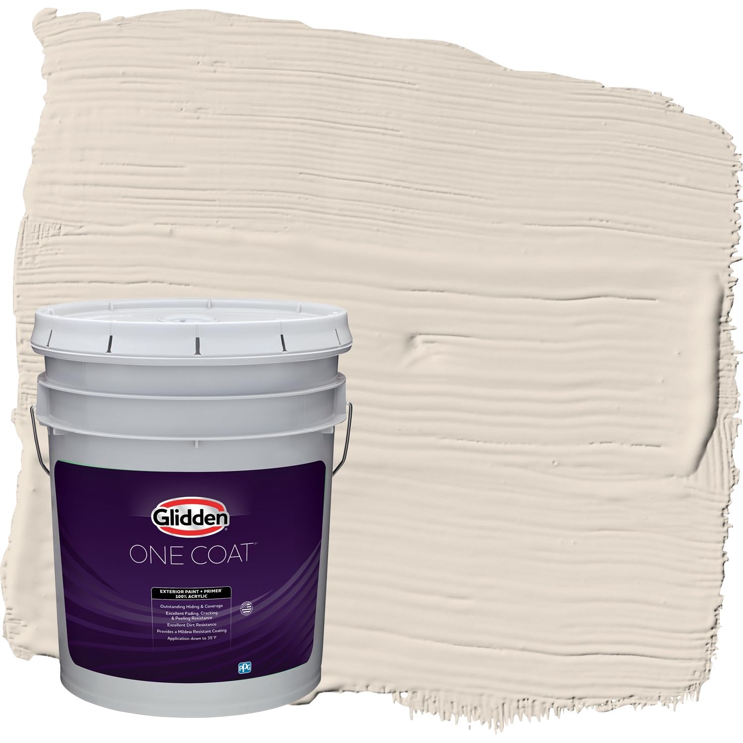 Glidden Exterior Paint and Primer in One - Greige (Maybe Mushroom) Satin Finish, 5-Gallon Bucket, One-Coat Coverage for Long-Lasting Protection | Perfect for House Siding, Fences, and Outdoor Wood Surfaces