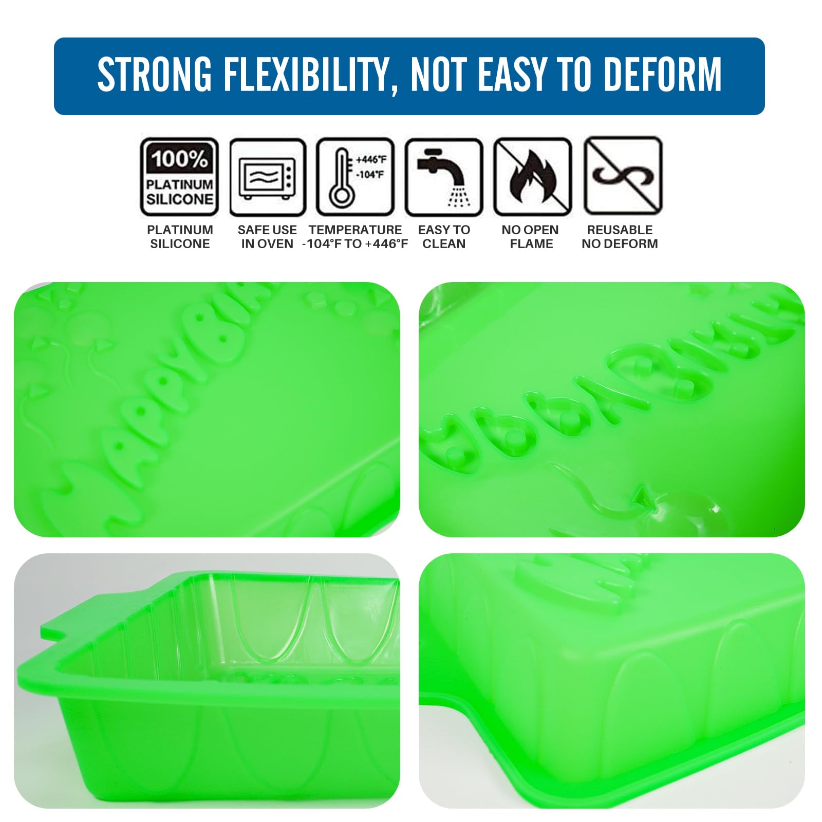 Happy Birthday Rectangular Silicone Cake Pan - Non-Stick, Reusable & Durable Baking Mold for Oven, Freezer, Microwave & Dishwasher - Perfect for Birthday Cakes, Desserts & Party Treats - Easy to Use & Clean