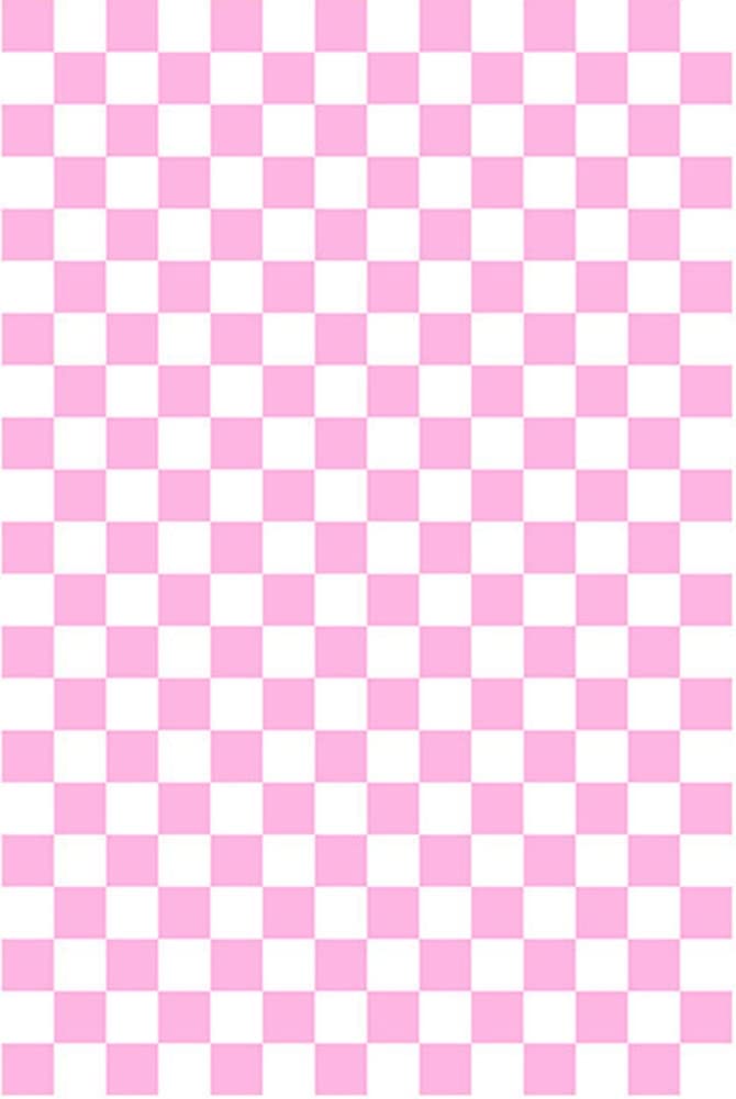 Soft Faux Wool Checkered Area Rug 7x10 - Washable Modern Carpet for Living Room, Bedroom, Dining Room & Kitchen - Durable Non-Slip Runner Rug for Home Decor (Pink & White)
