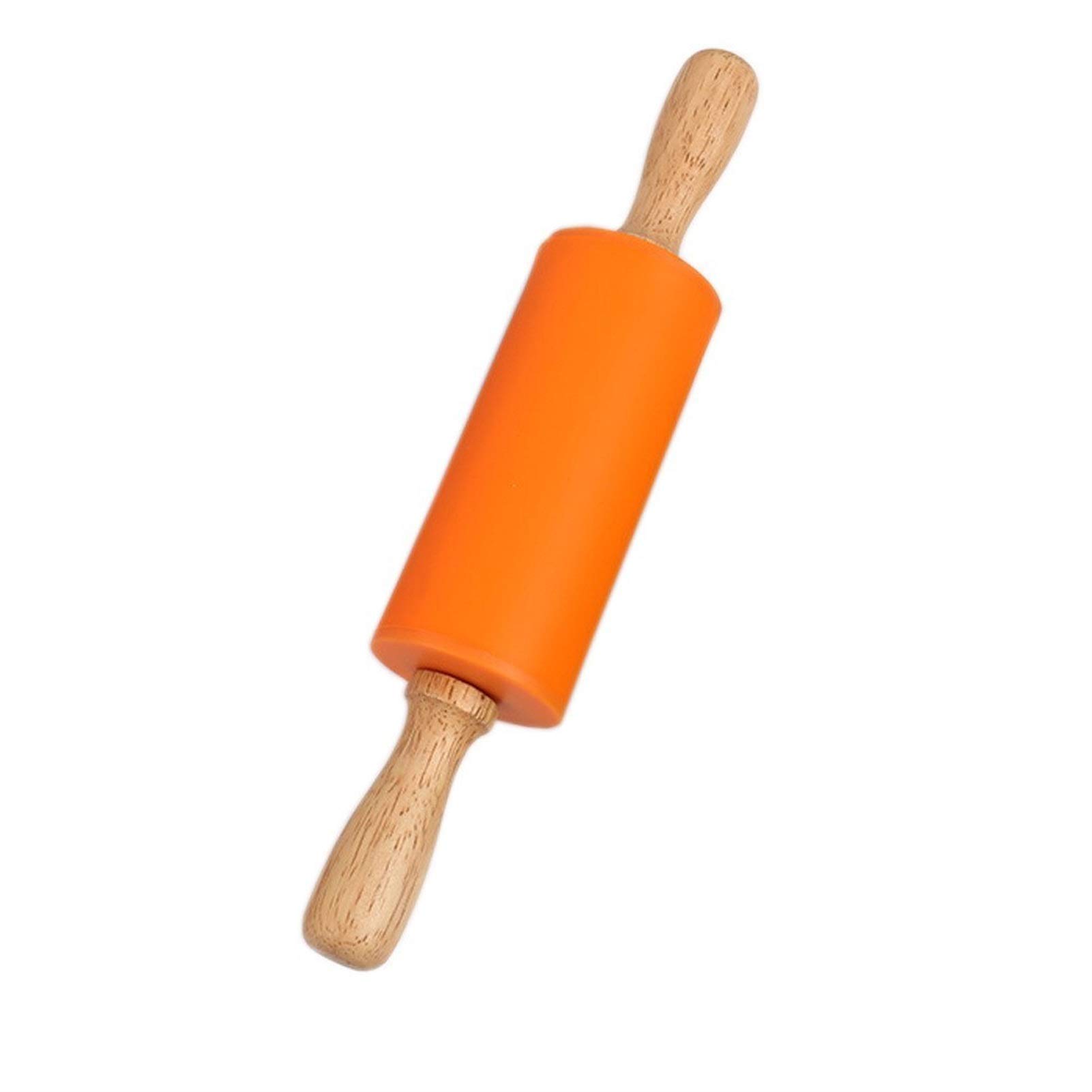 WUCHENG Silicone Rolling Pin with Wooden Handle - Non-Stick Pastry Dough Roller for Baking, Cooking & Pasta Making - Perfect for Cookies, Pies & Bread Dough (Orange) - Essential Kitchen Tool for Home Bakers & Professional Chefs