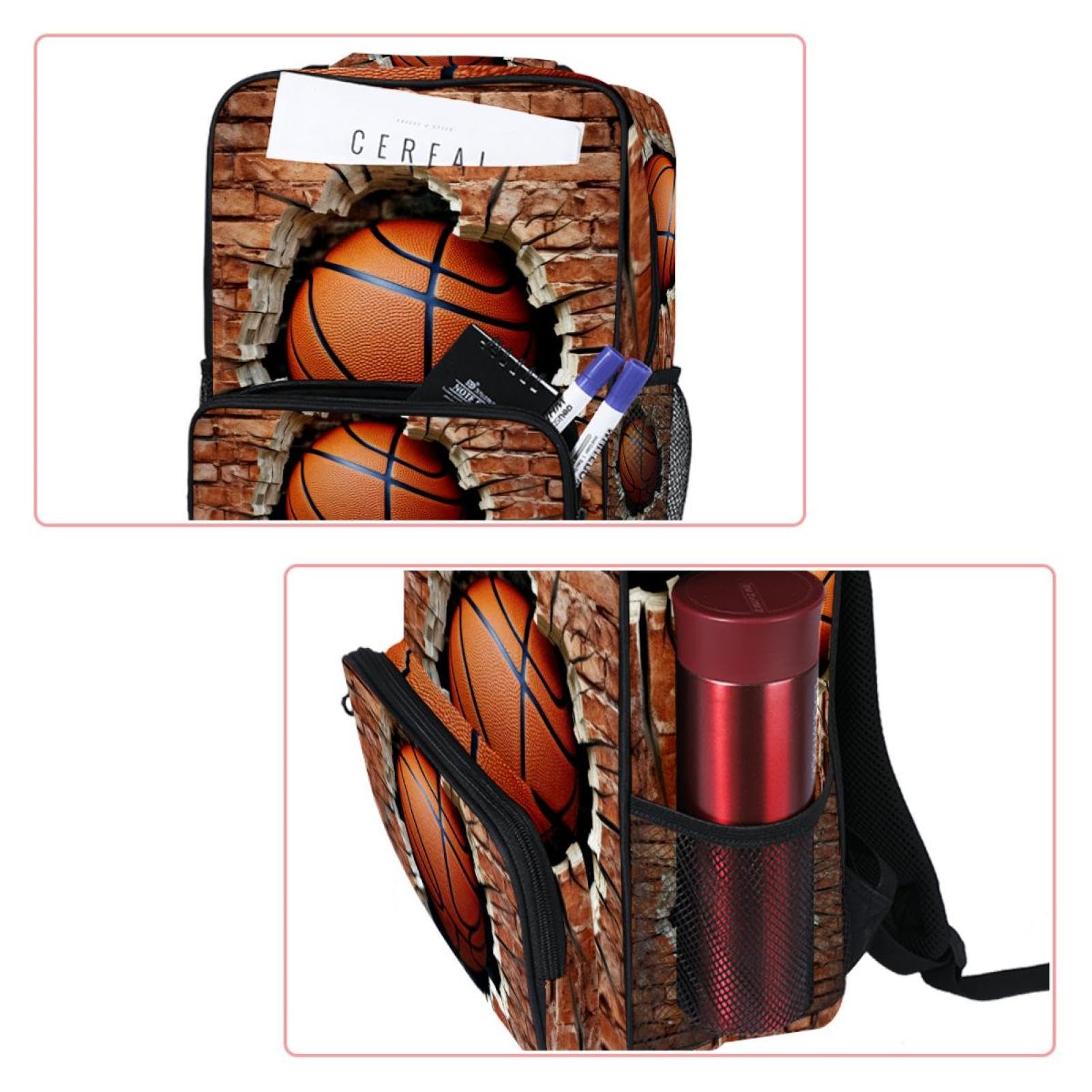Premium Travel & Work Backpack - Durable Ball Basketball Wall Texture Design - Perfect for Commuting, Gym, School & Outdoor Adventures