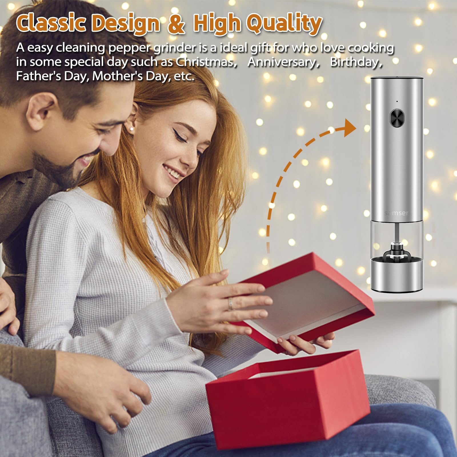 Premium Electric Pepper Grinder & Salt Mill - Adjustable Coarseness, Battery Powered, One-Hand Operation - Easy to Clean Kitchen Essential for Cooking, Grilling & Dining Table Use