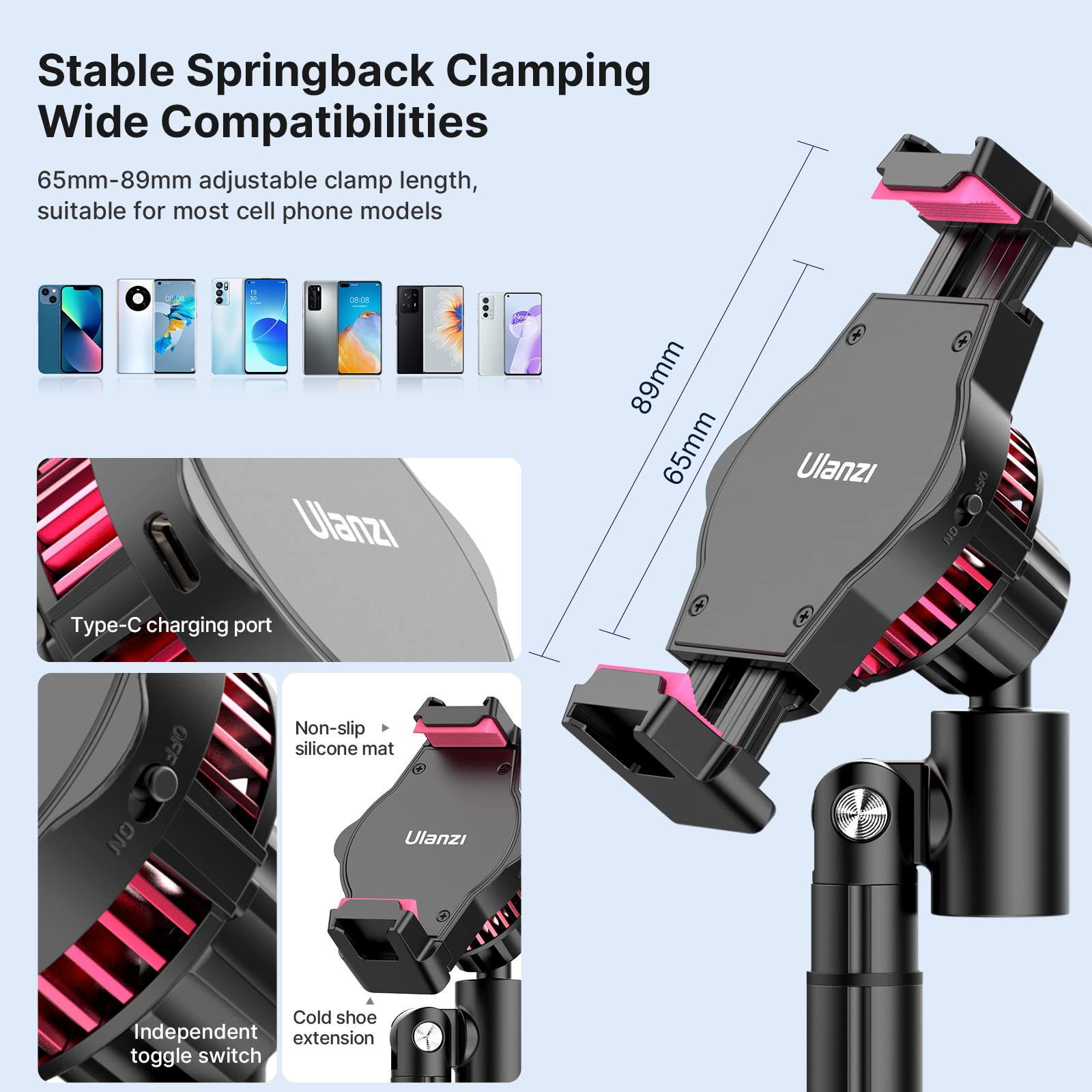 ULANZI SK-06 Adjustable Phone Stand with Cooling Fan - Universal Desktop Phone Holder for iPhone & Android - Perfect for Live Streaming, Gaming & Video Calls