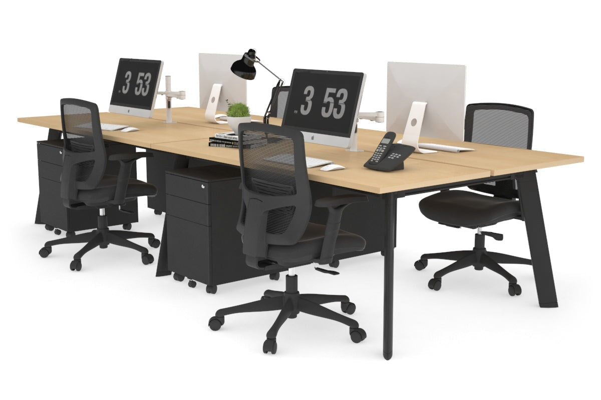 4-Person Workstation with Black Frame - 1800L x 700W Office Desk for Team Collaboration & Productivity | Perfect for Open Offices, Coworking Spaces & Home Offices