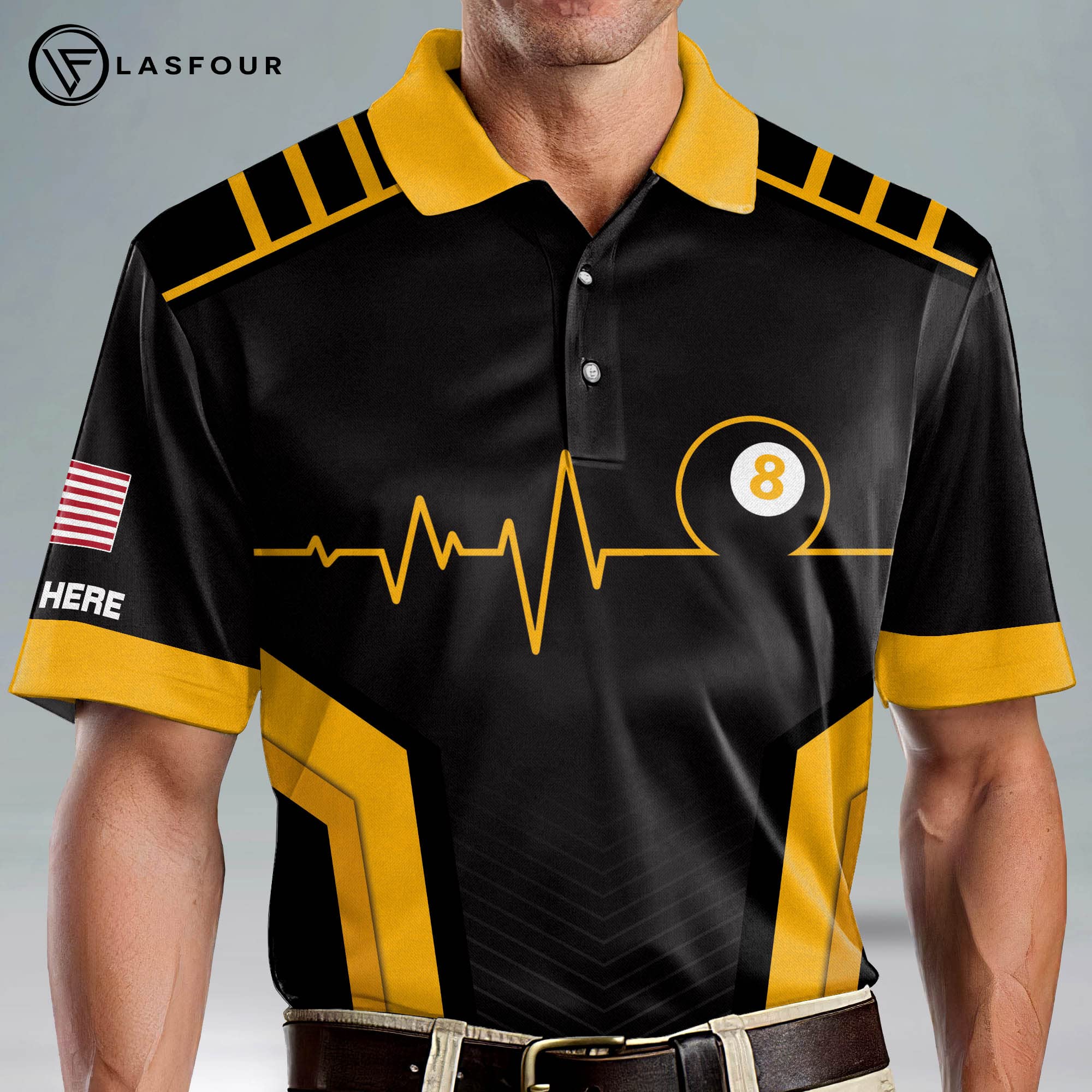 LASFOUR Men's Personalized Funny Billiard Polo Shirt - Moisture Wicking Performance Golf Shirt for Pool Players - Perfect Gift for Billiards & Golf Enthusiasts - Ideal for Casual Wear, Tournaments & Sports Events