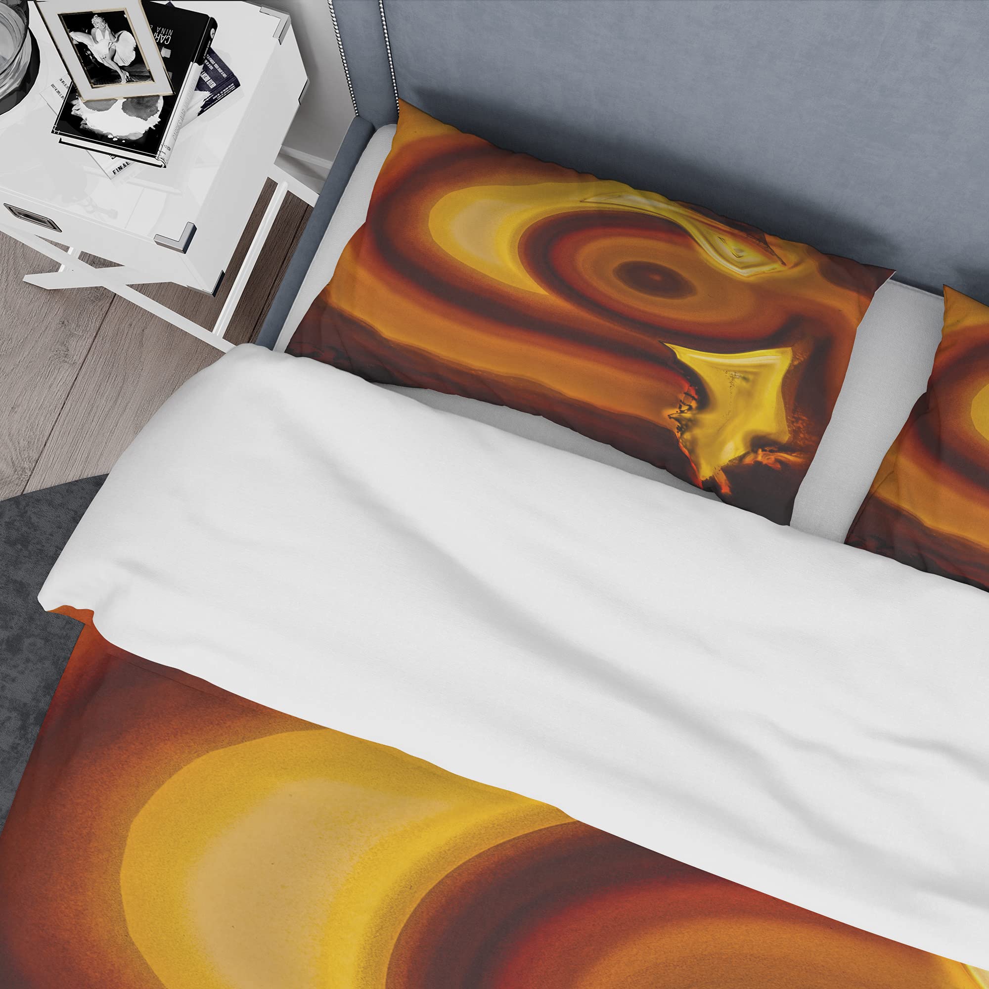 DesignQ Agate Geode Slice Modern Duvet Cover Set Queen Size - 3 Piece Abstract Bedding Set in Earthy Brown Tones | All Season Contemporary Comforter Cover for Master Bedroom & Guest Room Decor