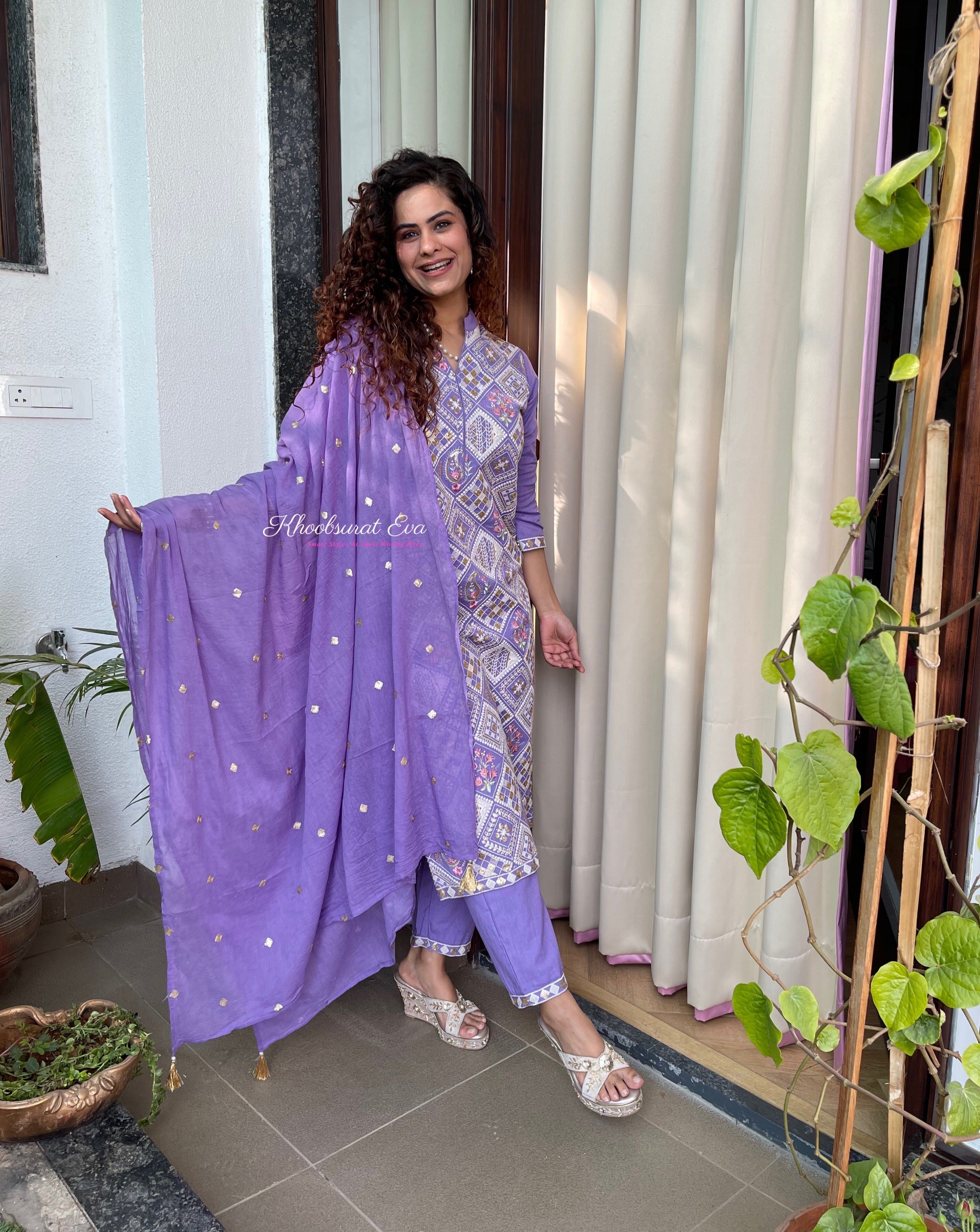 Elegant Purple Embroidered Dupatta Suit Set for Women - Traditional Indian Ethnic Wear for Weddings, Festivals & Special Occasions