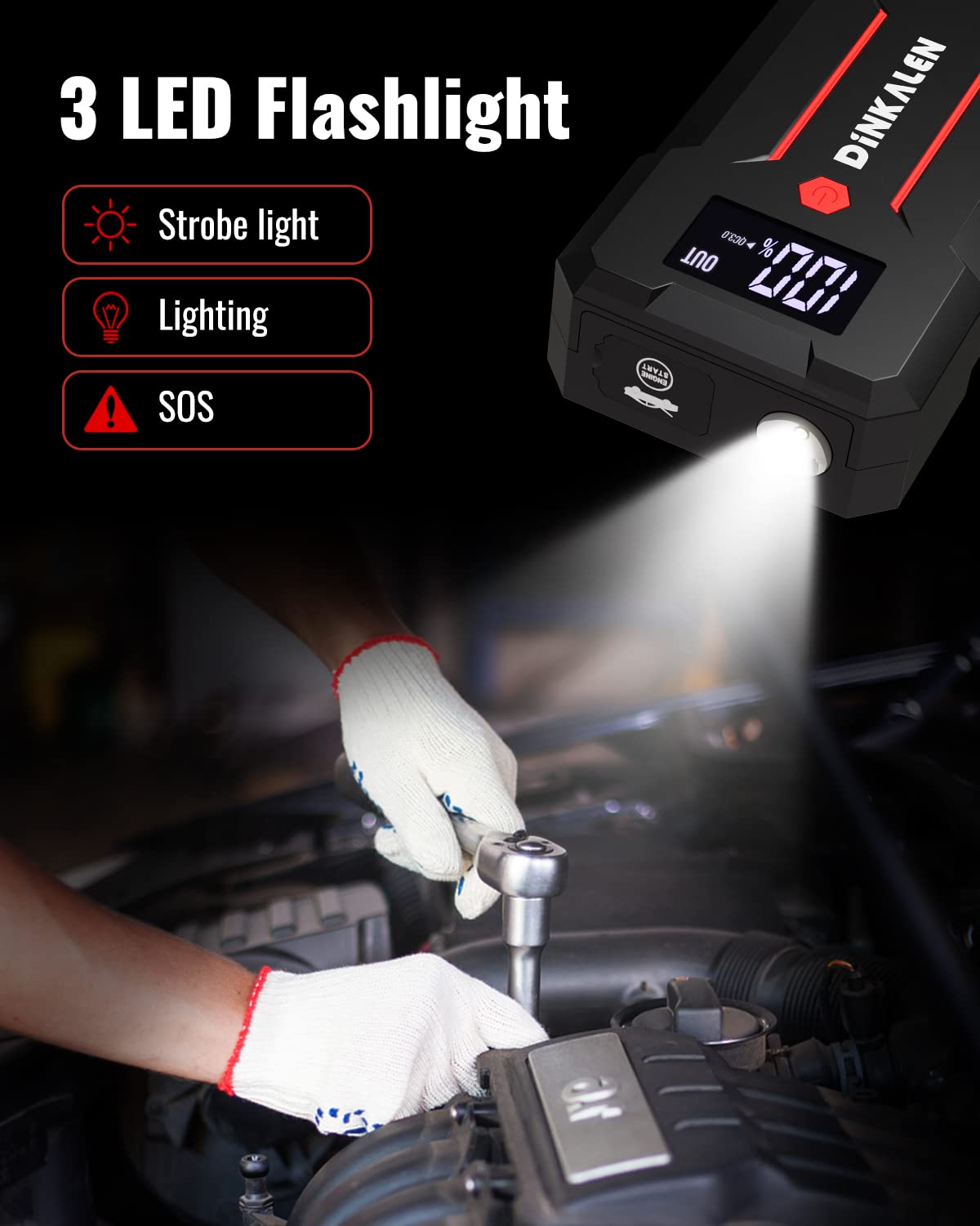 3000A Portable Car Battery Jump Starter - 12V Jump Box for All Gas & Up to 8L Diesel Engines | Emergency Vehicle Battery Booster with Safety Jumper Cables, Fast Charging & LED Lights | Perfect for Roadside Emergencies, Winter Starts & DIY Auto Repairs