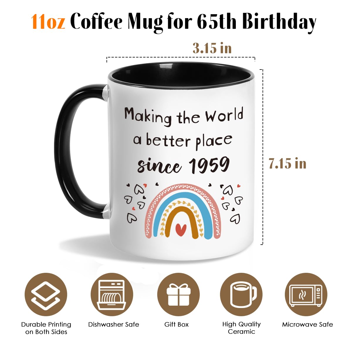 66th Birthday Gifts for Women & Men - Happy 66 Years Old Present - Vintage 1959 Themed Coffee Mug - Perfect for 66th Birthday Celebrations, Retirement Parties & Milestone Anniversaries