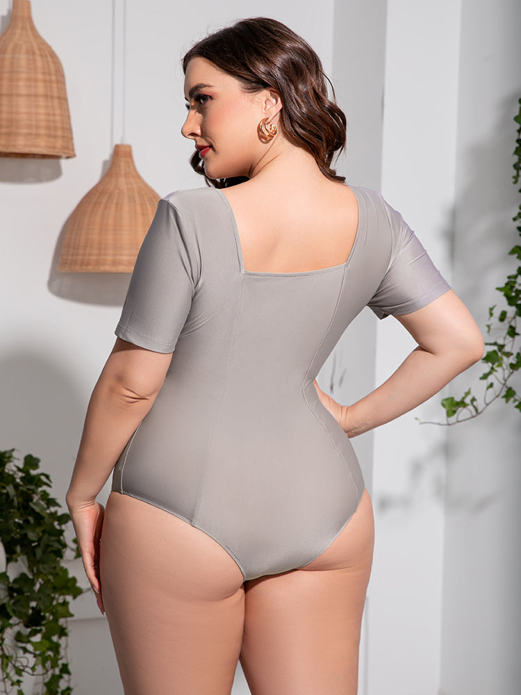 Plus Size Scoop Neck Short Sleeve One Piece Swimsuit for Women - Comfortable Bathing Suit with Tummy Control - Perfect for Beach, Pool, and Summer Vacation