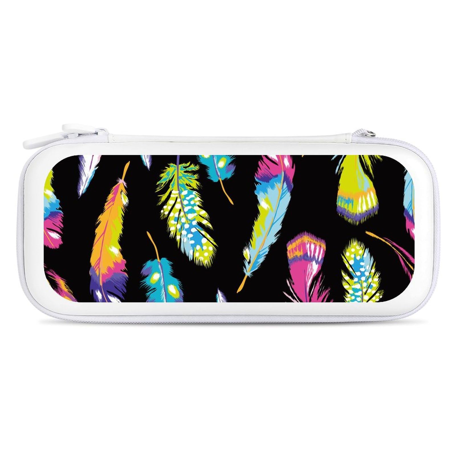 Neon Bright Feather Print Slim Shockproof Carrying Case for Nintendo Switch - Lightweight Travel Storage Bag for Gaming Console Protection | Perfect for Commuting, Travel & Gaming On-The-Go