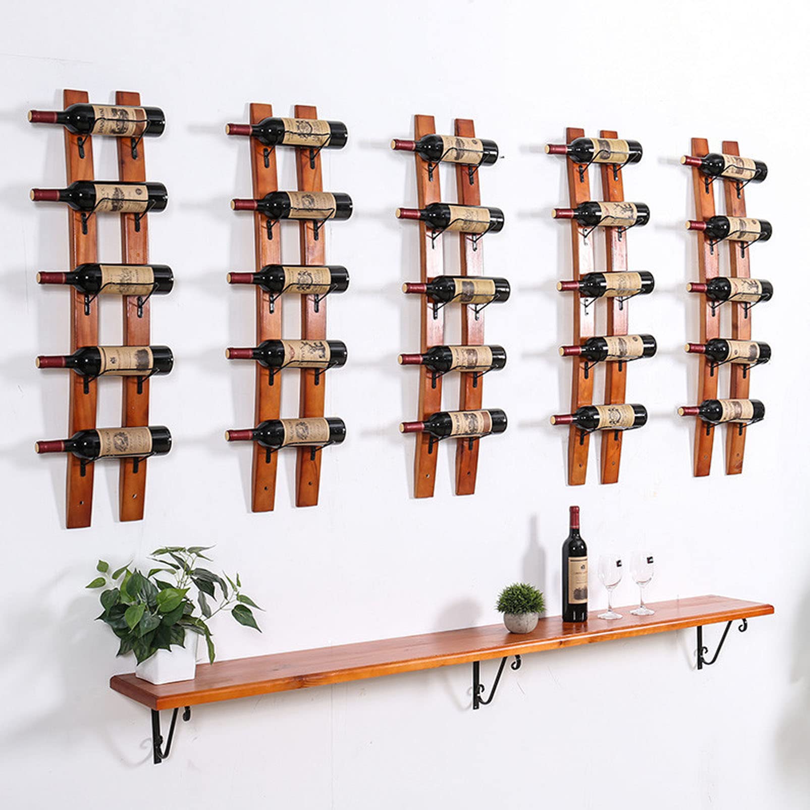 Metal Wall Mount Wine Rack - Rustic Wooden Hanging Shelf for Kitchen & Bar Decor