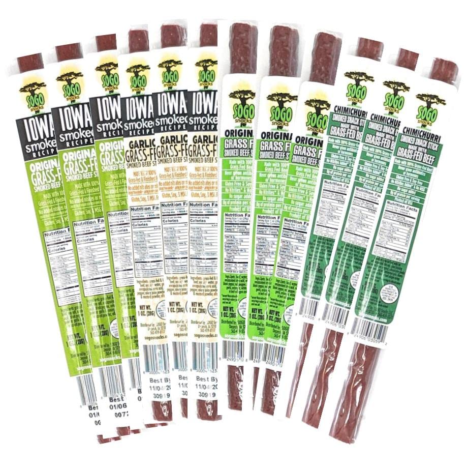 Organic Grass-Fed Beef Jerky Snacks - No Sugar, Non-GMO, Nitrate-Free | Gluten, Soy, Dairy & Nut Free | Variety Pack (Original, Garlic, Chimichurri) - Perfect for Keto Diet, Hiking & On-the-Go Snacking (72 Count, 1oz Bags)