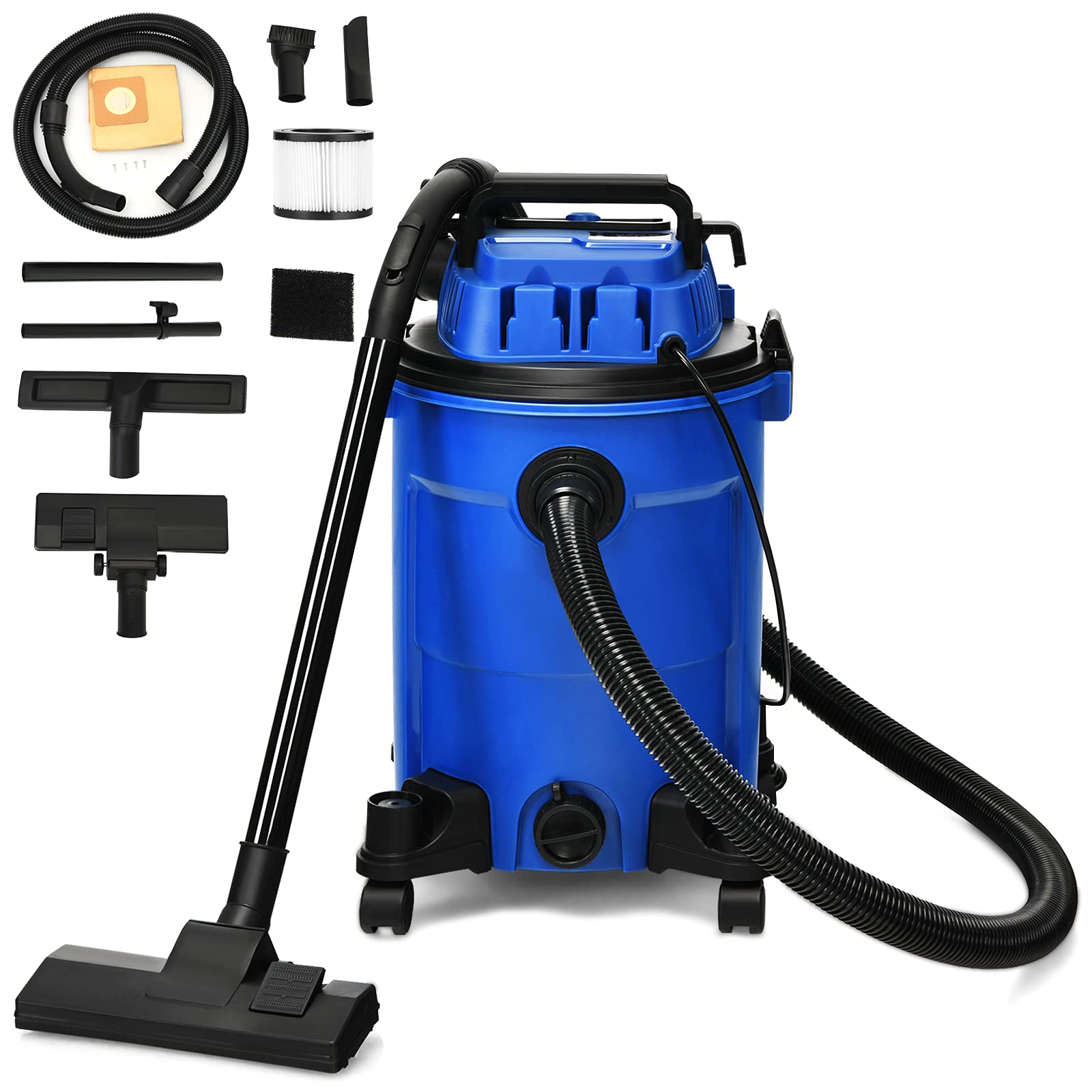 COSTWAY 3-in-1 Wet/Dry Vacuum Cleaner with Blower Function | 6.6 Gallon 4.8 Peak HP Powerful Suction | Safety Protection & Portable Design | Ideal for Workshop, Car, Garage & Home Cleaning | 1200W Blue Vacuum Cleaner | Perfect for DIY Projects, Pet Hair Removal & Quick Cleanups