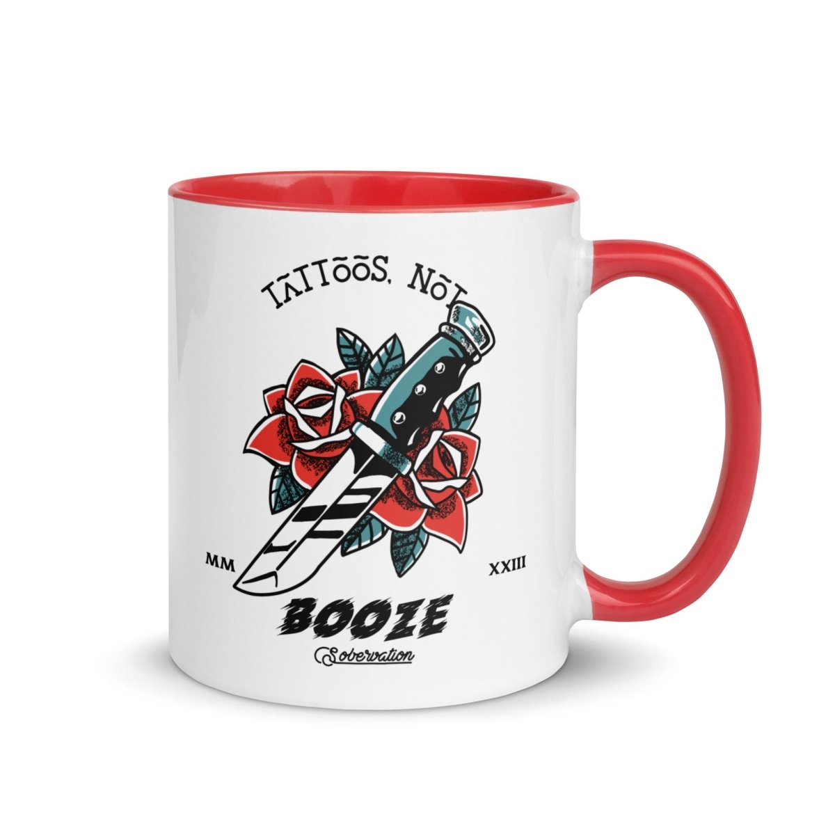 Rose Dagger Tattoo Mug - Stylish Sober Strength Coffee Cup for Recovery, AA Meetings & Sober Living - Perfect Gift for Alcohol-Free Lifestyle
