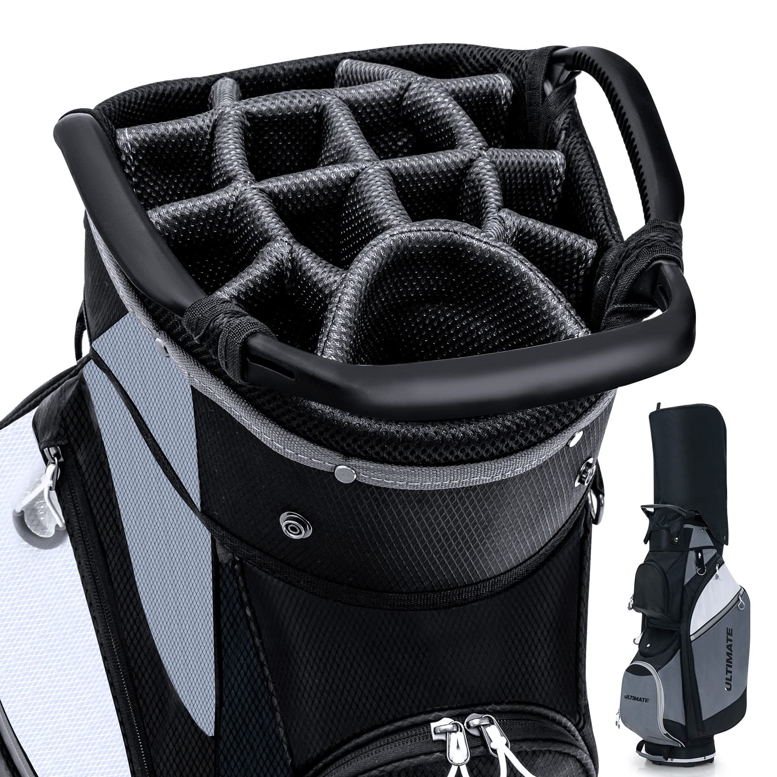 GYMAX 14-Way Golf Cart Bag with Rain Hood - Lightweight Stand Golf Bag for Men, Shoulder Strap & Carry Handle, Cooler Pocket & Rangefinder Compartment | Perfect for Golf Course, Driving Range & Outdoor Sports