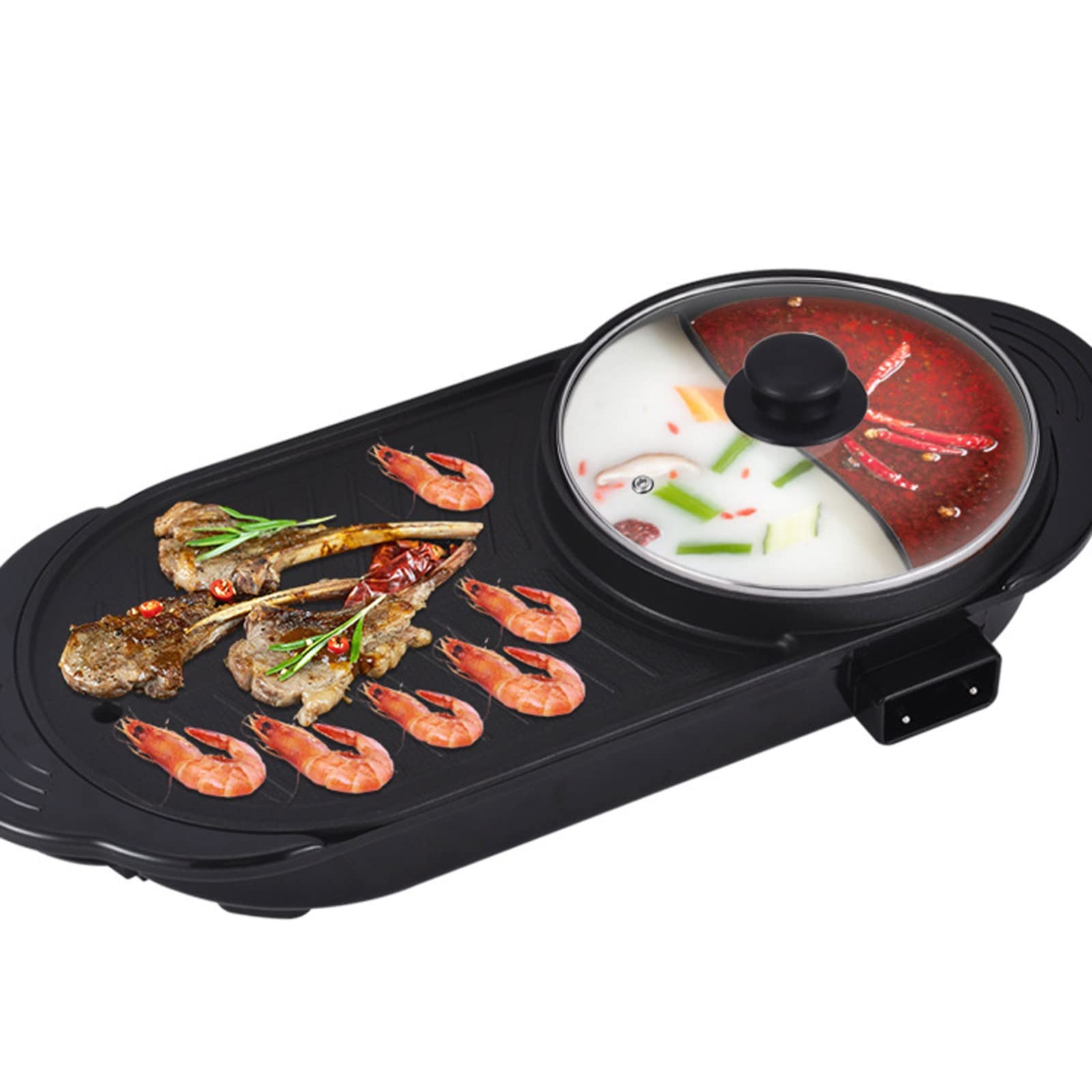 2-in-1 Electric Grill & Hot Pot - Indoor Non-Stick Korean BBQ Grill with Fast Heating (2-4 People Capacity) - Perfect for Home Cooking, Family Gatherings & Asian Cuisine