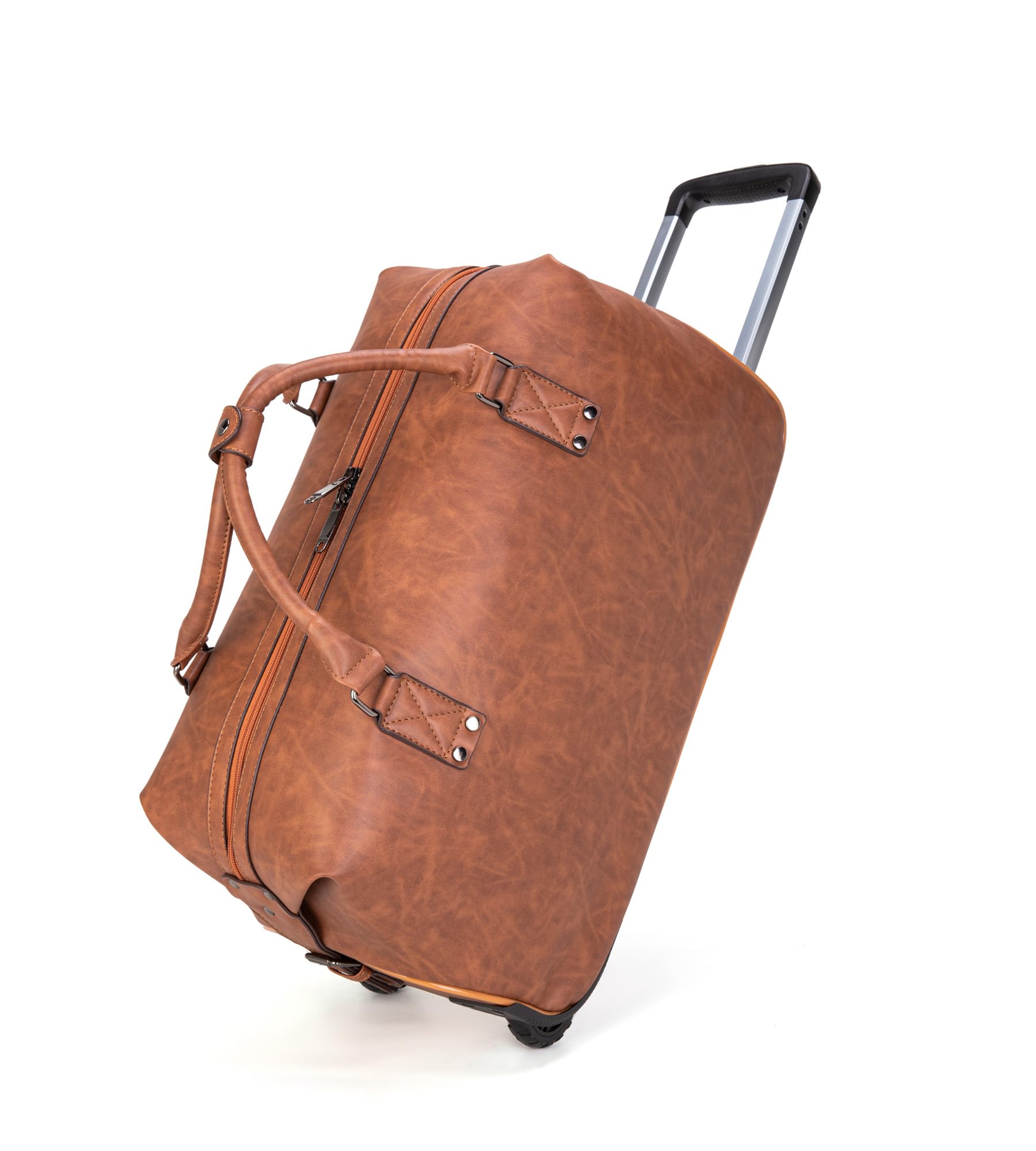 Premium Leather Travel Duffel Bag with Wheels - Waterproof Unisex Weekender & Toiletry Carry-On Suitcase for Overnight Trips (Brown) | Business Travel, Gym Bag, Weekend Getaways & Airplane Luggage
