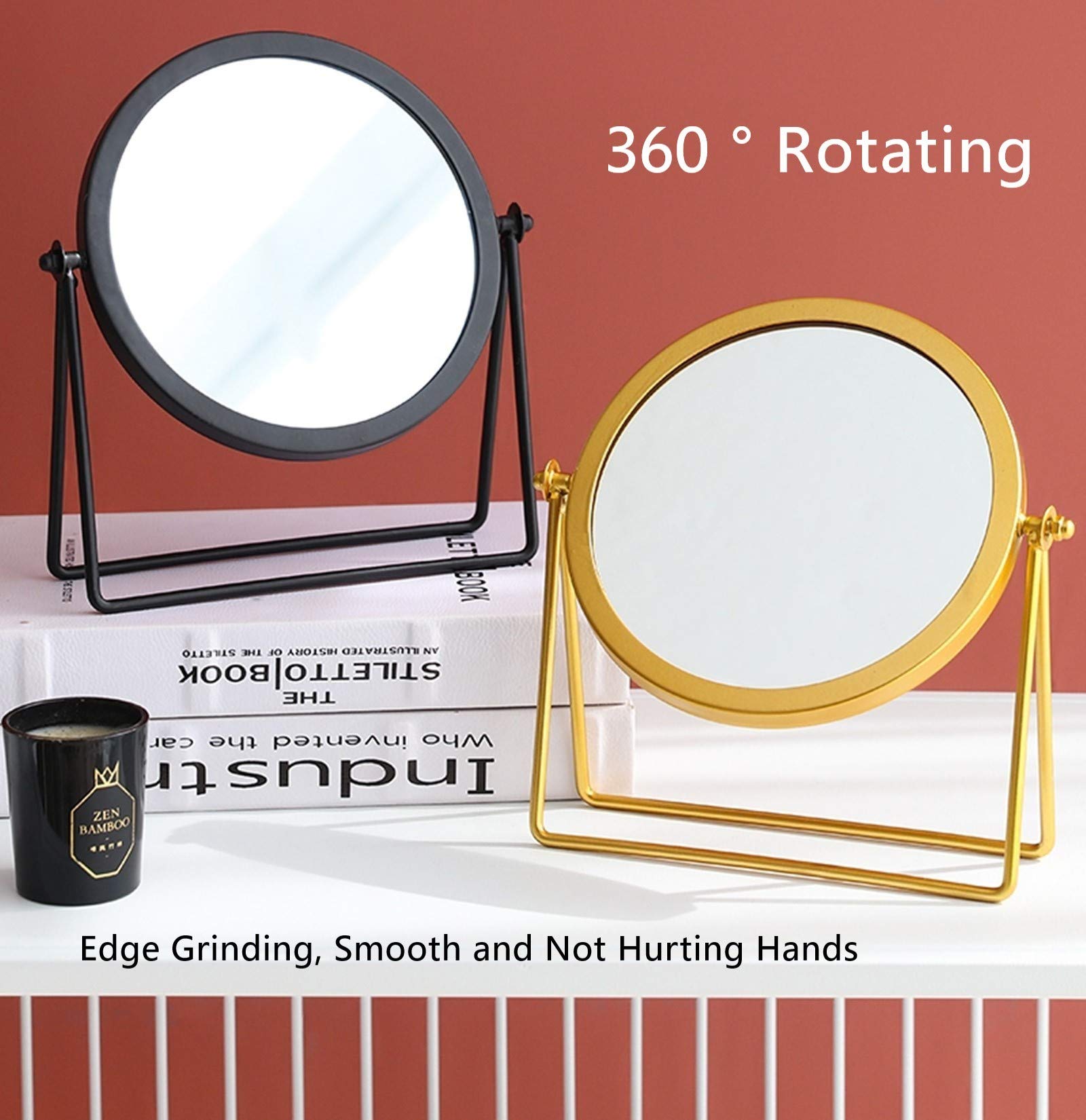 360° Rotating Golden Iron Tabletop Makeup Mirror - Swivel Desktop Stand Mirror for Dressing Table | Perfect for Vanity, Bathroom & Bedroom Makeup Application