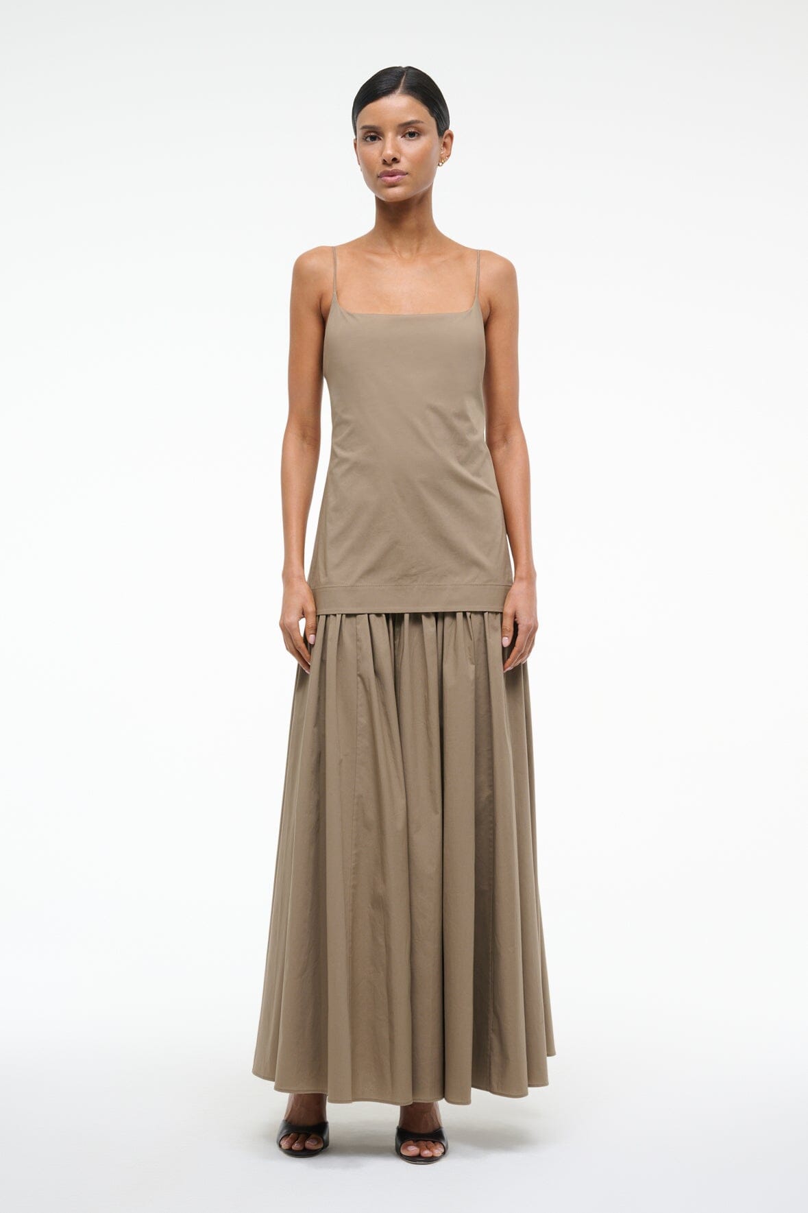 ARI Women's TAUPE Casual Dress - Elegant Flowy Midi Dress for Everyday Wear, Office & Date Night