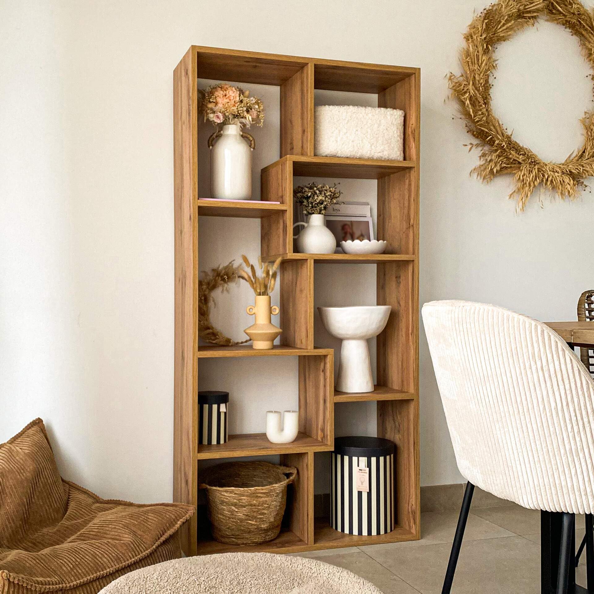 Iacopo XS Rustic Oak Bookcase - 63.31 x 31.5 Inch Modern Storage Bookshelf for Living Room & Office - Italian Furniture for Home Decor & Workspace Organization