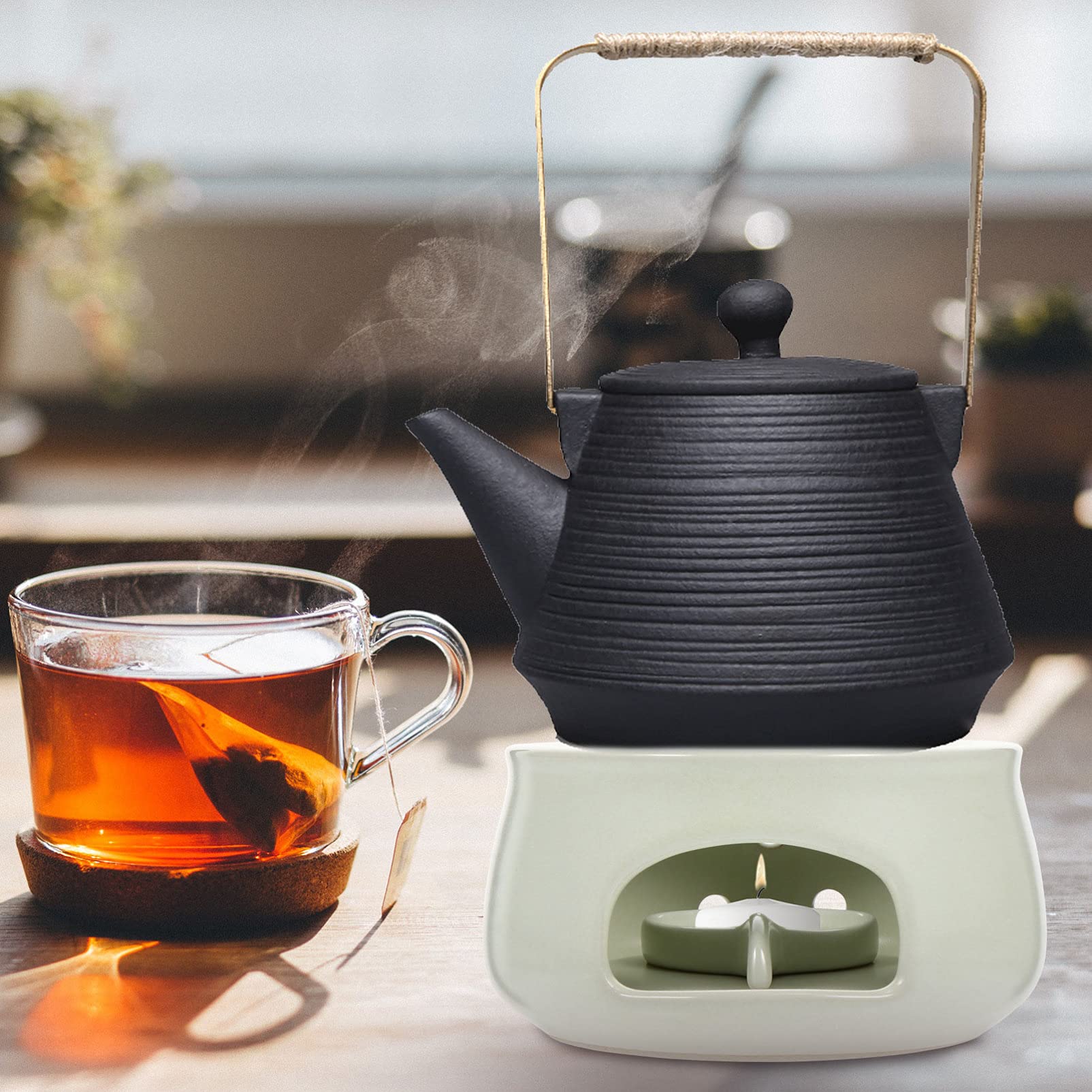 Hemoton Ceramic Tea Warmer Mug - Portable Fuel Oil Cup Warmer for Coffee, Hot Chocolate & Beverages - Perfect for Office, Home & Outdoor Use