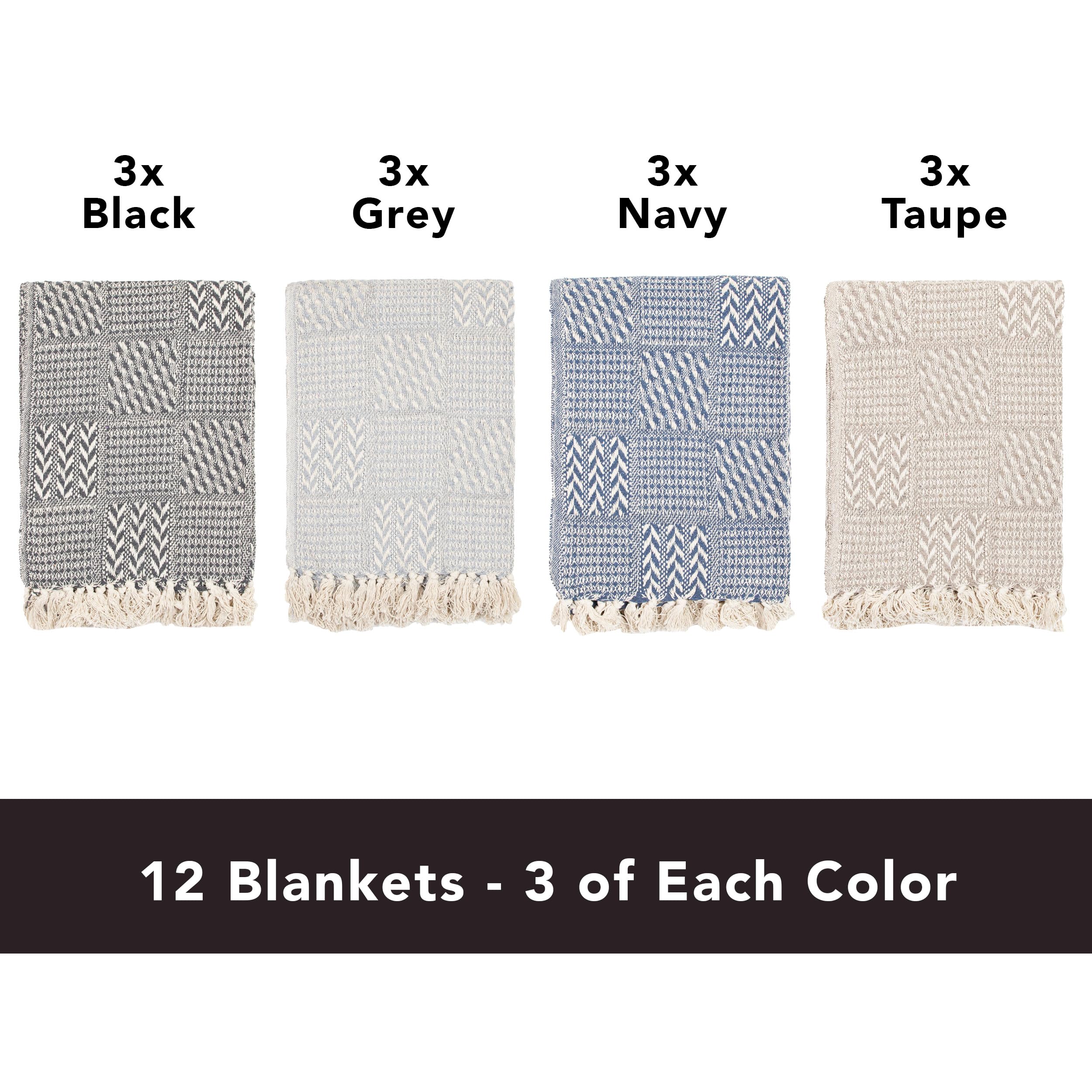 Arkwright 100% Cotton Reversible Blanket - Pack of 12 All-Season Lightweight Throws (50