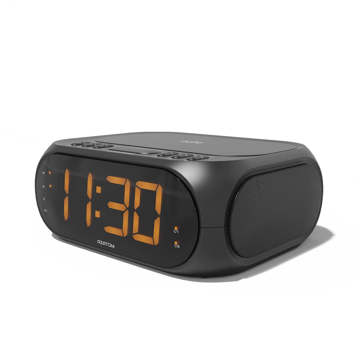 AZATOM Homehub Compact Bluetooth Alarm Clock with QI Wireless Fast Charger for iPhone & Android - Bedside Nightstand, Office Desk, Travel (Black)