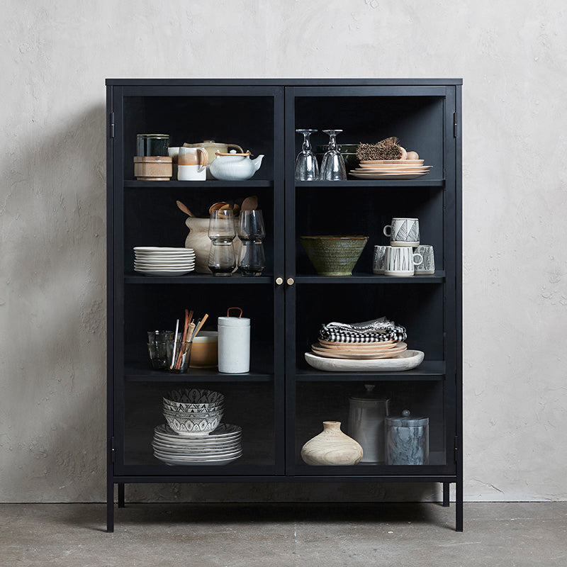 Black CARMEL 2 Door Glass Display Cabinet 110x140cm - Perfect for Living Room, Dining Room & Office Decor - Showcase Collectibles, China & Home Decor Items