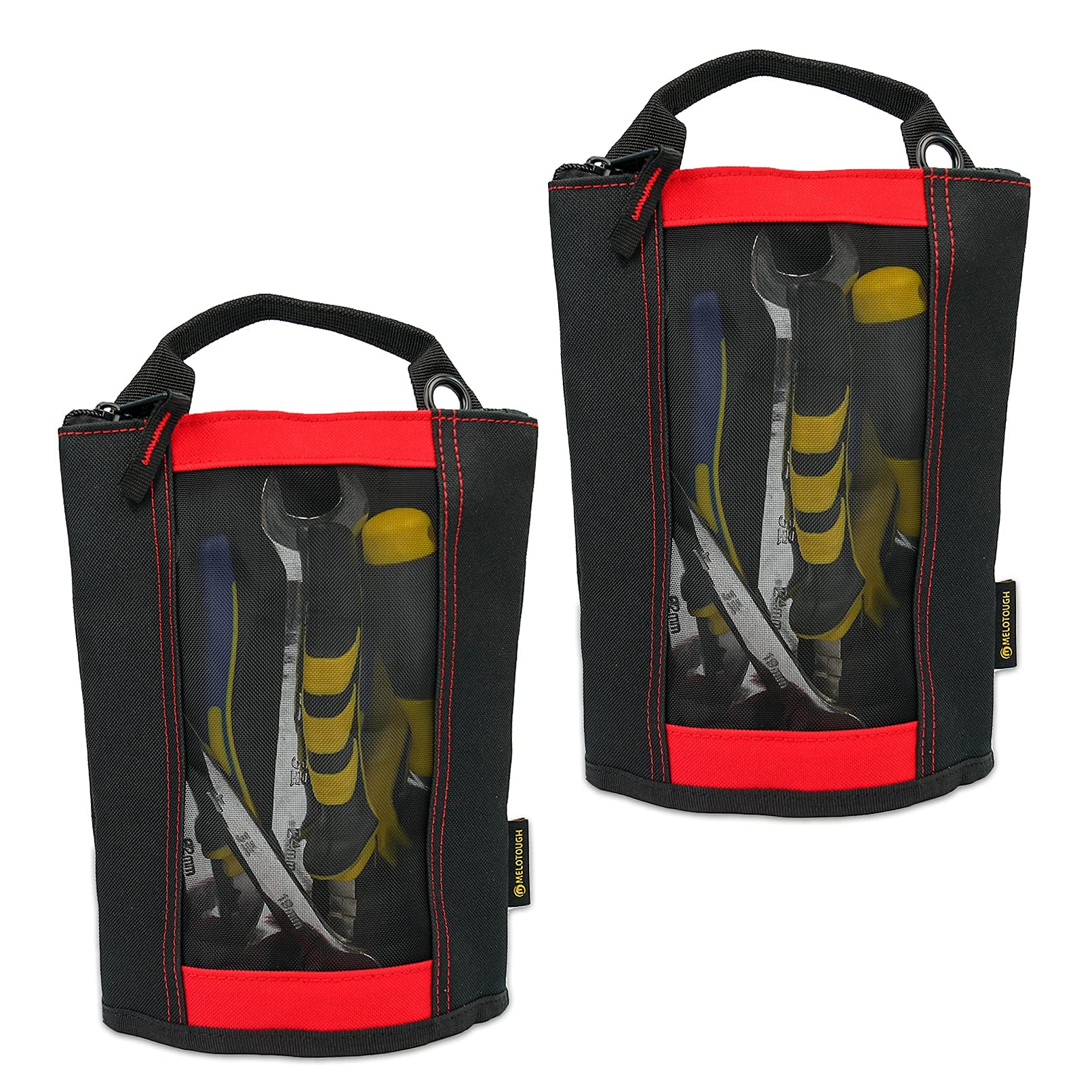 MELOTOUGH 2-Pack Heavy Duty Canvas Tool Bag Set with Zipper Closure - Waxed Canvas Utility Tote & Fastener Bag Combo (1 Medium + 1 Small) - Perfect for Electricians, Plumbers & DIY Home Improvement Projects