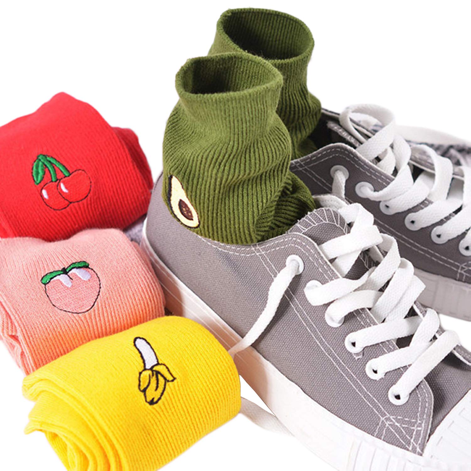 Women's Fruit Print Crew Socks - Funny Cute Long Cotton Socks for Women - Perfect for Casual Wear, Gifts & Everyday Comfort