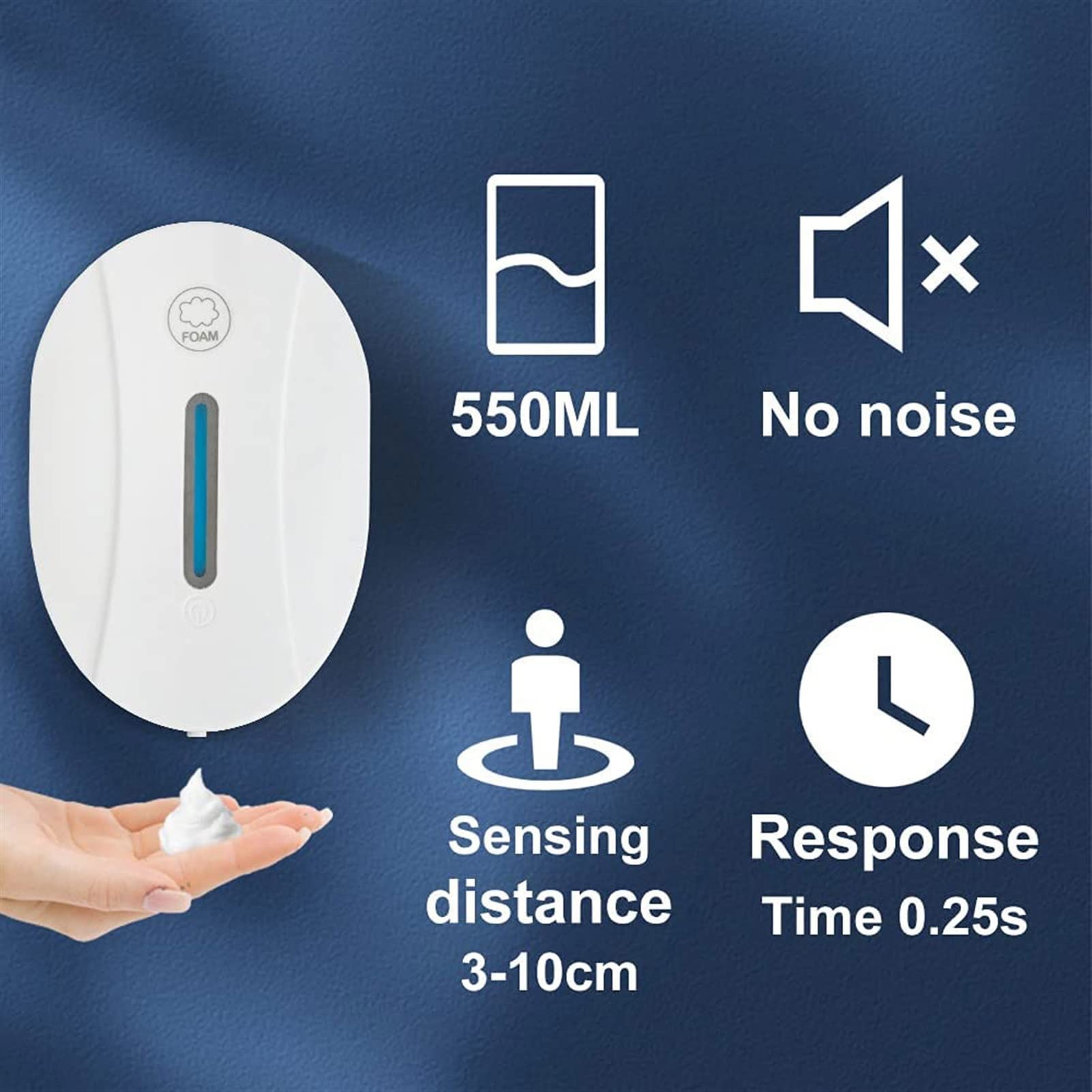 Automatic Soap Dispenser 550ml - Touchless Motion Sensor Foam Soap Dispenser, No Drilling Wall Mounted for Bathroom, Kitchen & Office - Hands-Free Hygienic Soap Dispenser for Home & Commercial Use