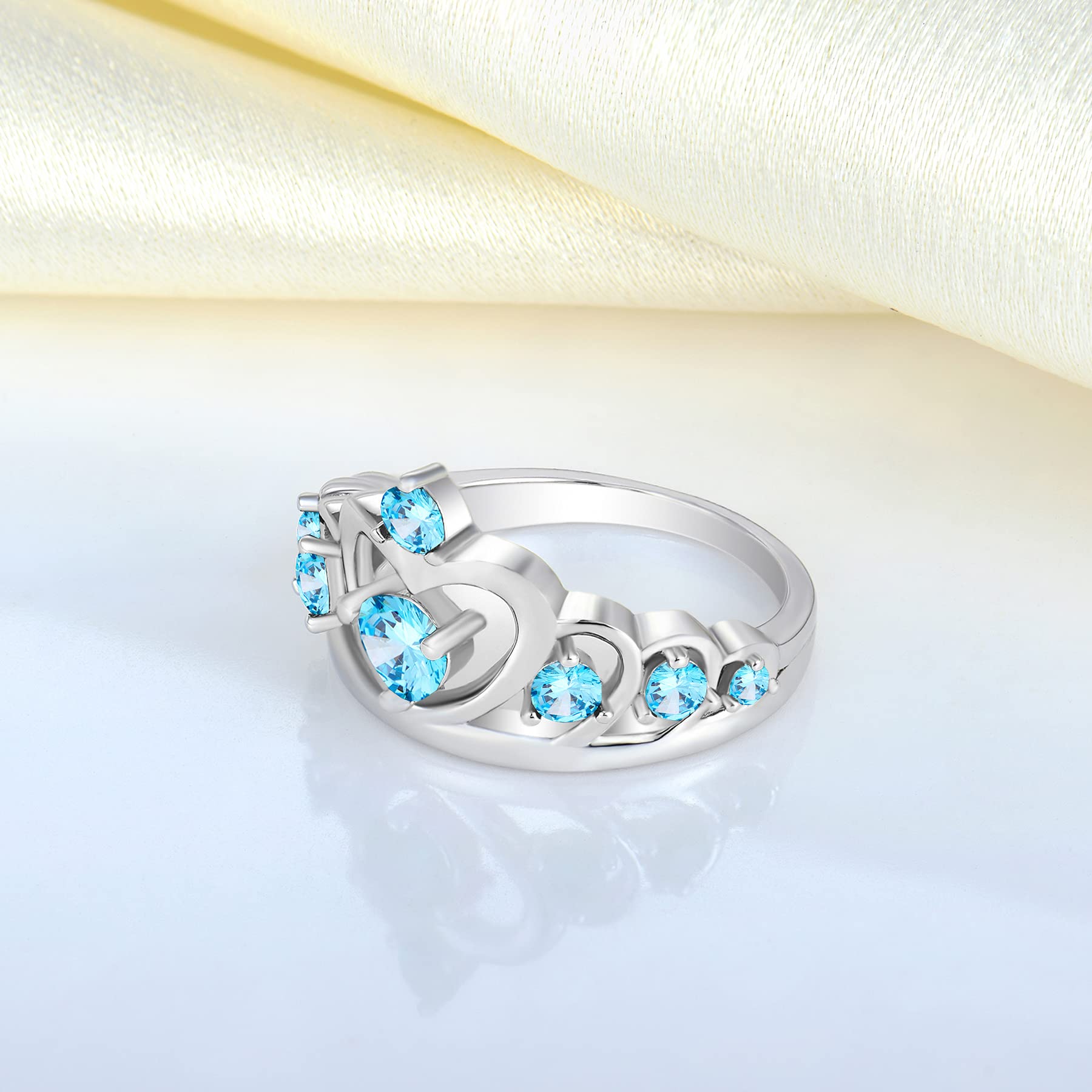 YL 925 Sterling Silver Heart Engagement Rings - Queen Crown Birthstone Jewelry for Women, Wedding, Anniversary & Gift Ideas