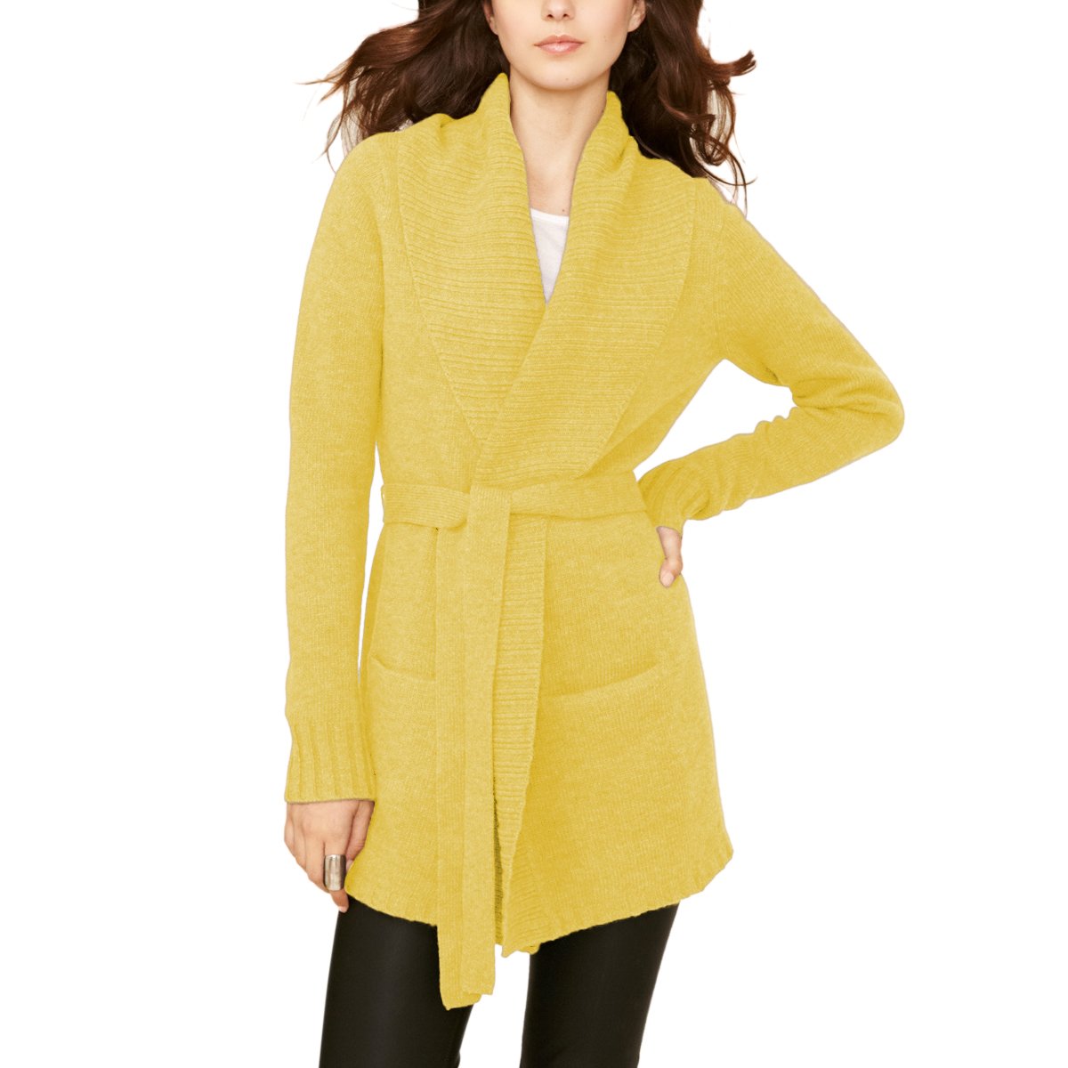 Parisbonbon Women's 100% Pure Cashmere Long Sleeve Cardigan Sweater - Soft & Warm Yellow Knitwear (Size S) - Perfect for Fall/Winter Fashion, Office Wear & Cozy Evenings