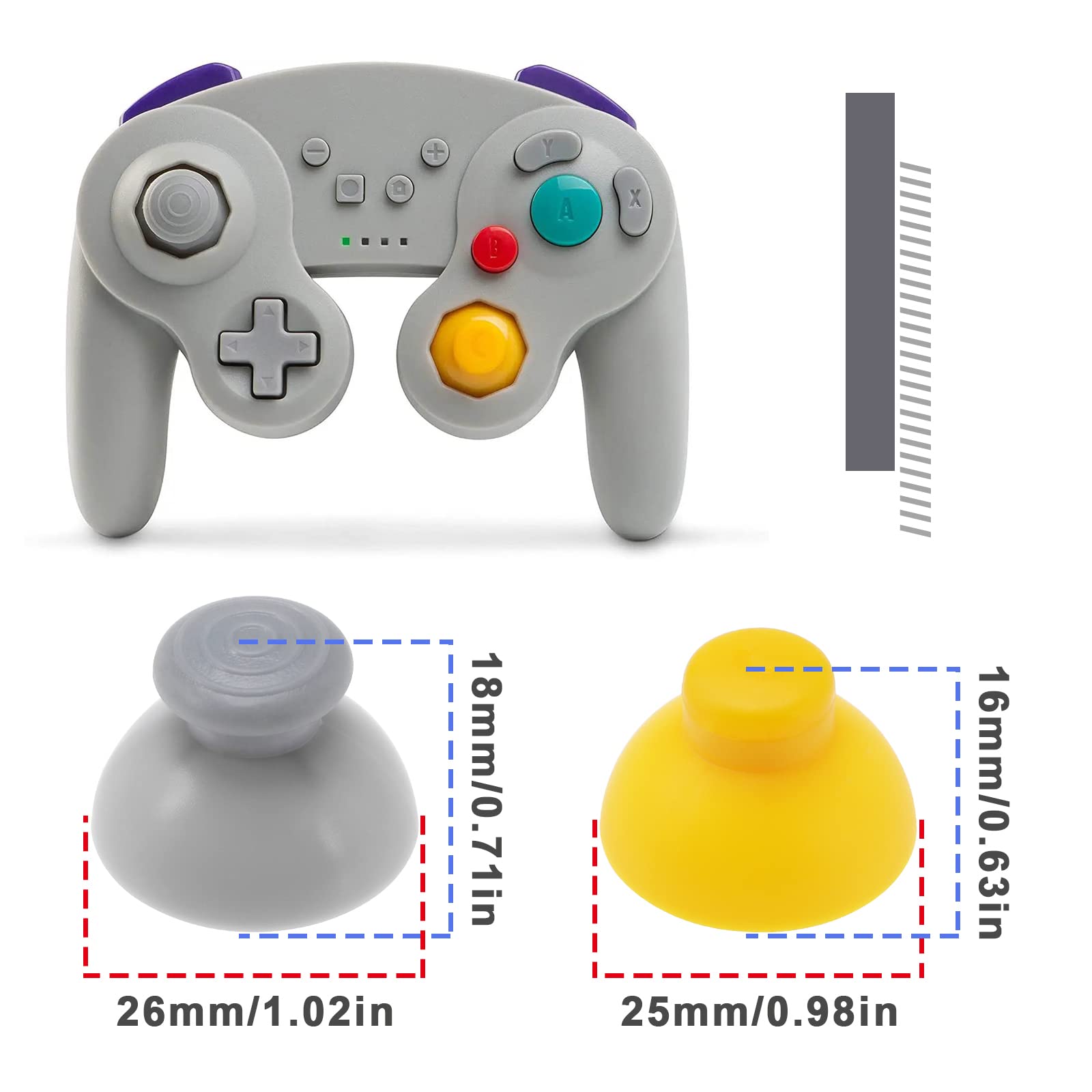 6Pcs Analog Joystick Caps Replacement for Nintendo Gamecube Controller - ABS Yellow & Grey Thumb Grip Covers - Compatible with Gamecube, Wii & Switch - Perfect for Gaming, Retro Play & Controller Repair