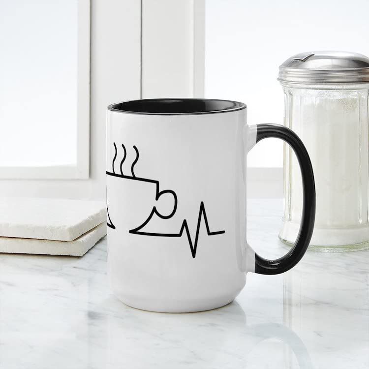 CafePress Coffee Heartbeat 15 oz (444 ml) Ceramic Coffee Mug - Perfect for Home, Office & Gifts - Ideal for Coffee, Tea & Hot Beverages