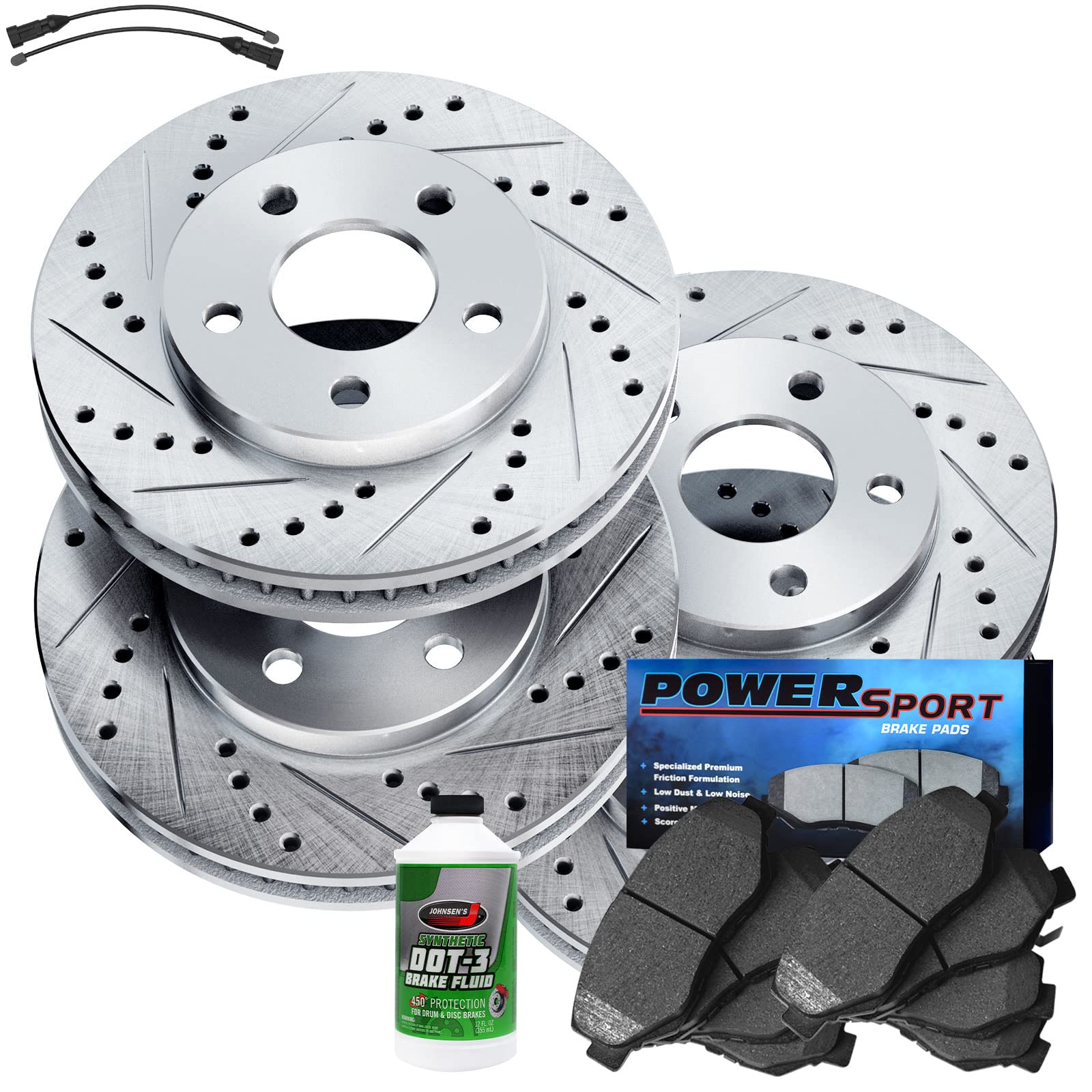High-Performance Power Sport Front & Rear Brake Pads & Rotors Kit - Semi-Metallic Braking System with Sensor Wire BLCC.35168.63 | Perfect for ATV, UTV, Motorcycle & Off-Road Vehicle Maintenance & Upgrades