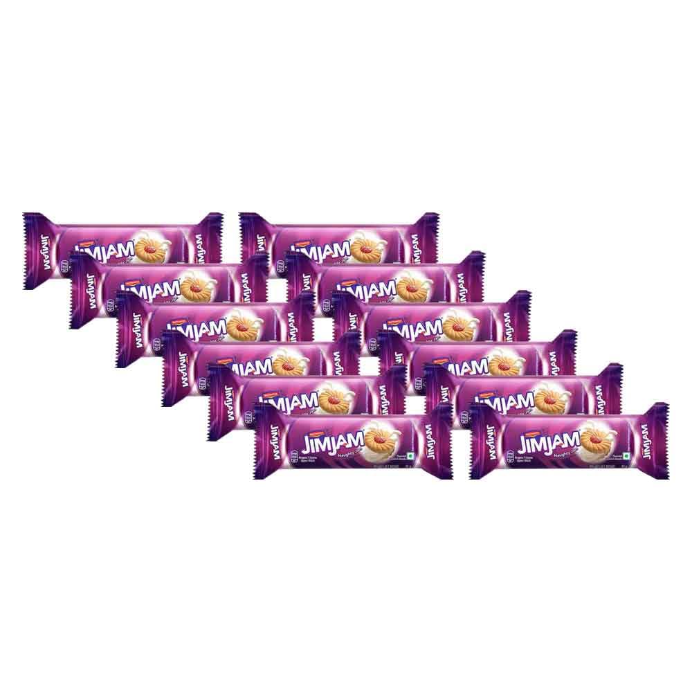 Britannia Jim Jam Sandwich Biscuits 3.24oz (92g) - Pack of 12 - Crème Filled Cookies - Breakfast Snacks, Tea Time Treats & Party Desserts - Perfect for Office, School Lunchboxes & Family Gatherings