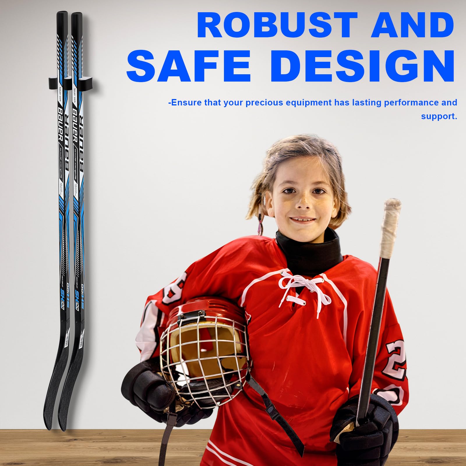 Yousoontic Hockey Stick Holder Wall Mount - Organizer for 1, 2, 3, 4 or 6 Ice Hockey Sticks - Space Saving Storage Solution for Home, Office, Garage or Locker Room - Perfect for Hockey Players and Fans Display