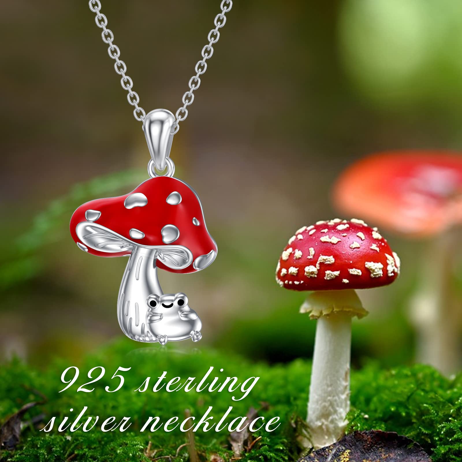 925 Sterling Silver Mushroom & Frog Pendant Necklace - Elegant Nature-Inspired Jewelry Gift for Women - Perfect for Casual Wear, Boho Fashion & Outdoor Adventures