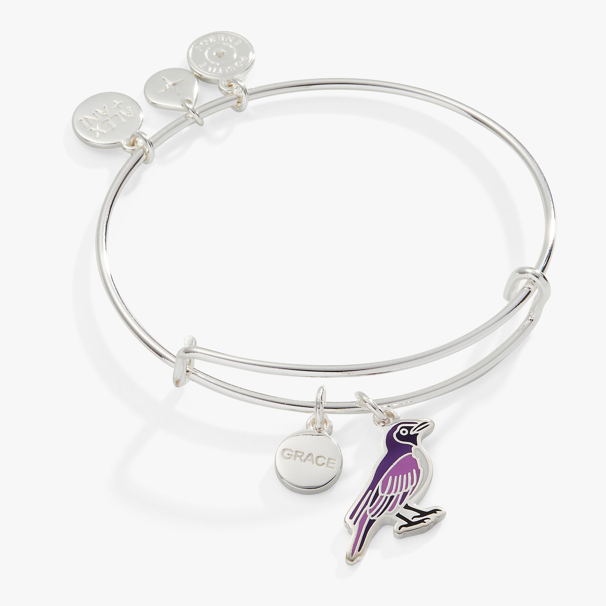 Grace Violet Backed Starling Charm Bangle - Elegant Bird Jewelry for Women | Perfect for Parties, Weddings & Special Occasions