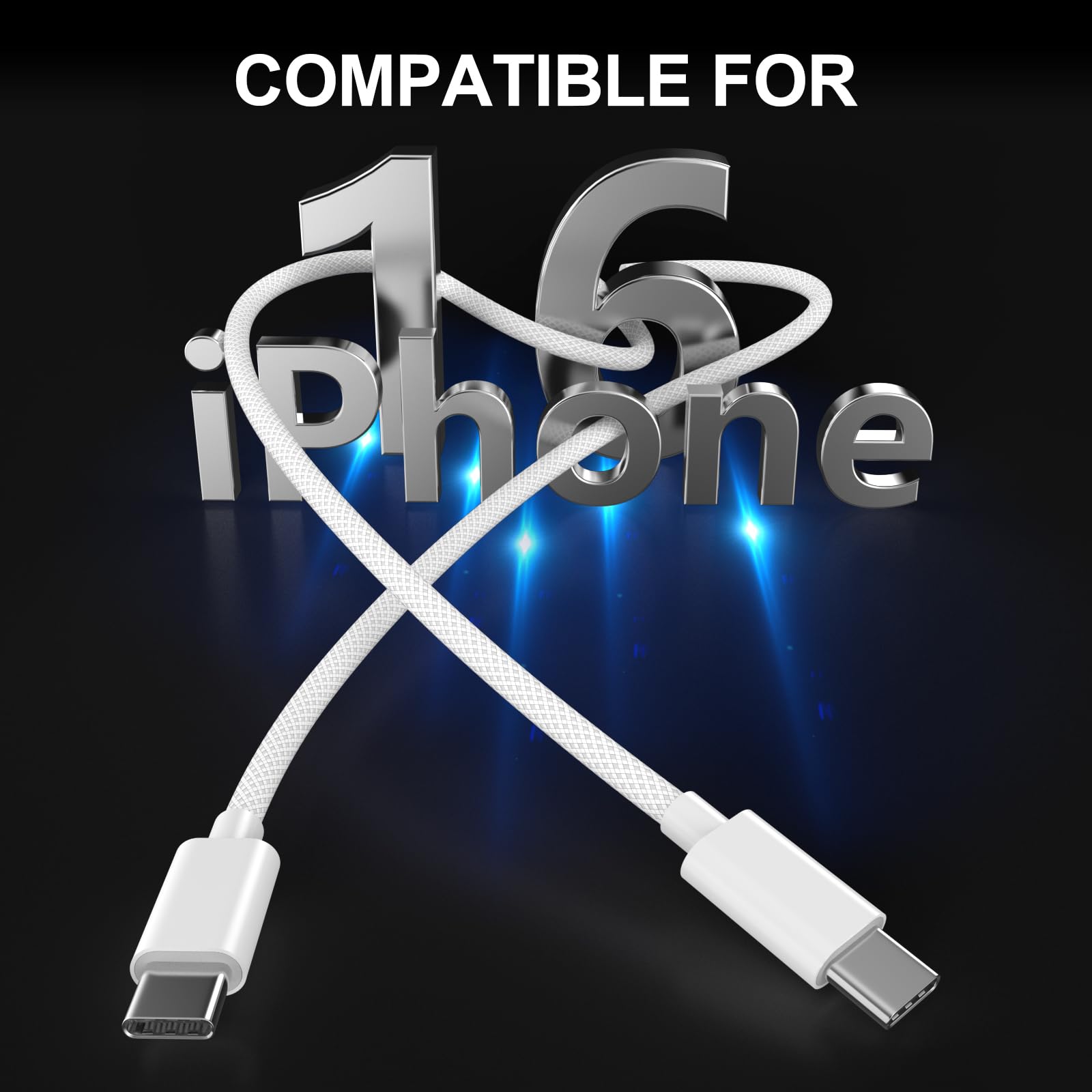 MFi Certified iPhone 16 Charger 6FT 2-Pack - 60W USB C to USB C Fast Charging Cable for iPhone 16/16 Plus/16 Pro/16 Pro Max/15 Series, iPad Pro/Air/Mini, Samsung Galaxy - Perfect for Home, Office & Travel (White)