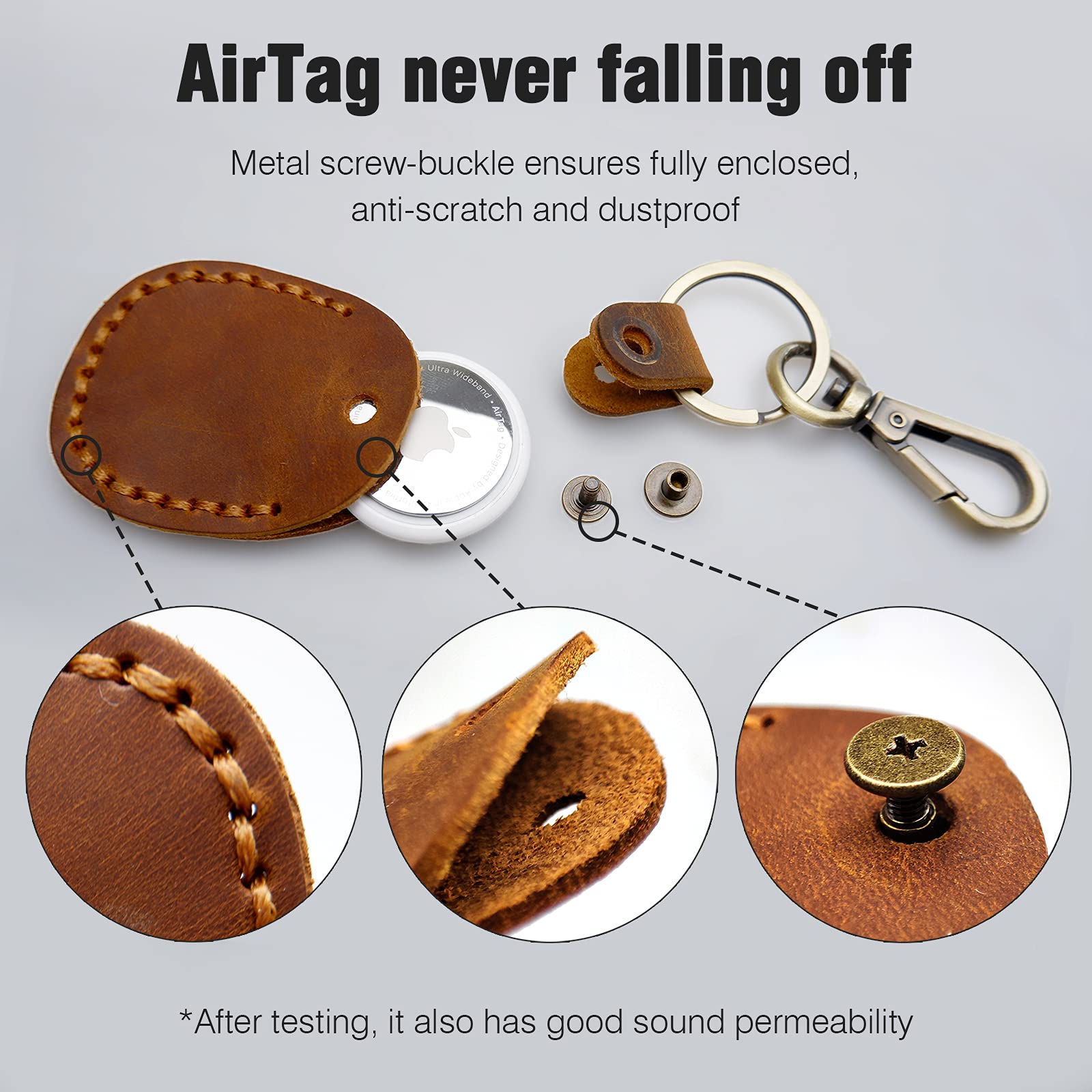 2 Pack Genuine Leather AirTag Holder Keychain - Durable Handmade Apple AirTag Case with Keyring, Full Coverage Protective Cover for AirTags (Black) - Perfect for Keys, Bags & Travel Accessories