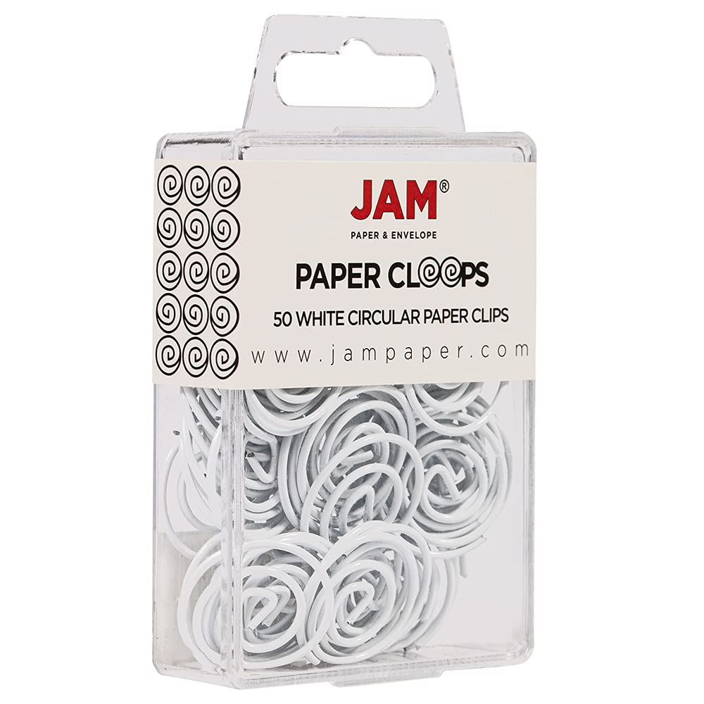 JAM PAPER Circular Paper Clips - Round Binder Clips for Office & School - White (50 Pack) - Perfect for Organizing Documents, Photos & Craft Projects