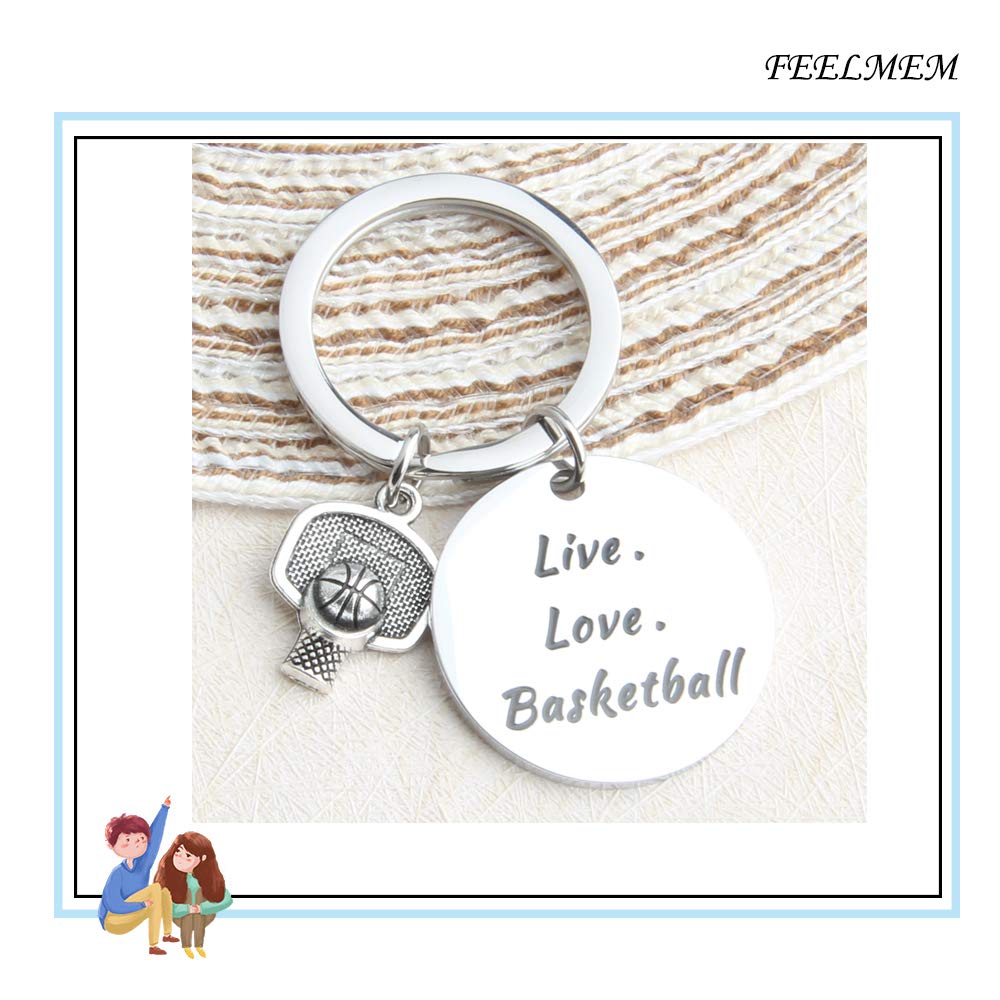 FEELMEM Sports Charms - Basketball Keychain with Hoop Design, Inspirational Live Love Basketball Jewelry, Fitness Keyring Gift for Players & Fans - Perfect for Game Days, Workouts & Basketball Enthusiasts