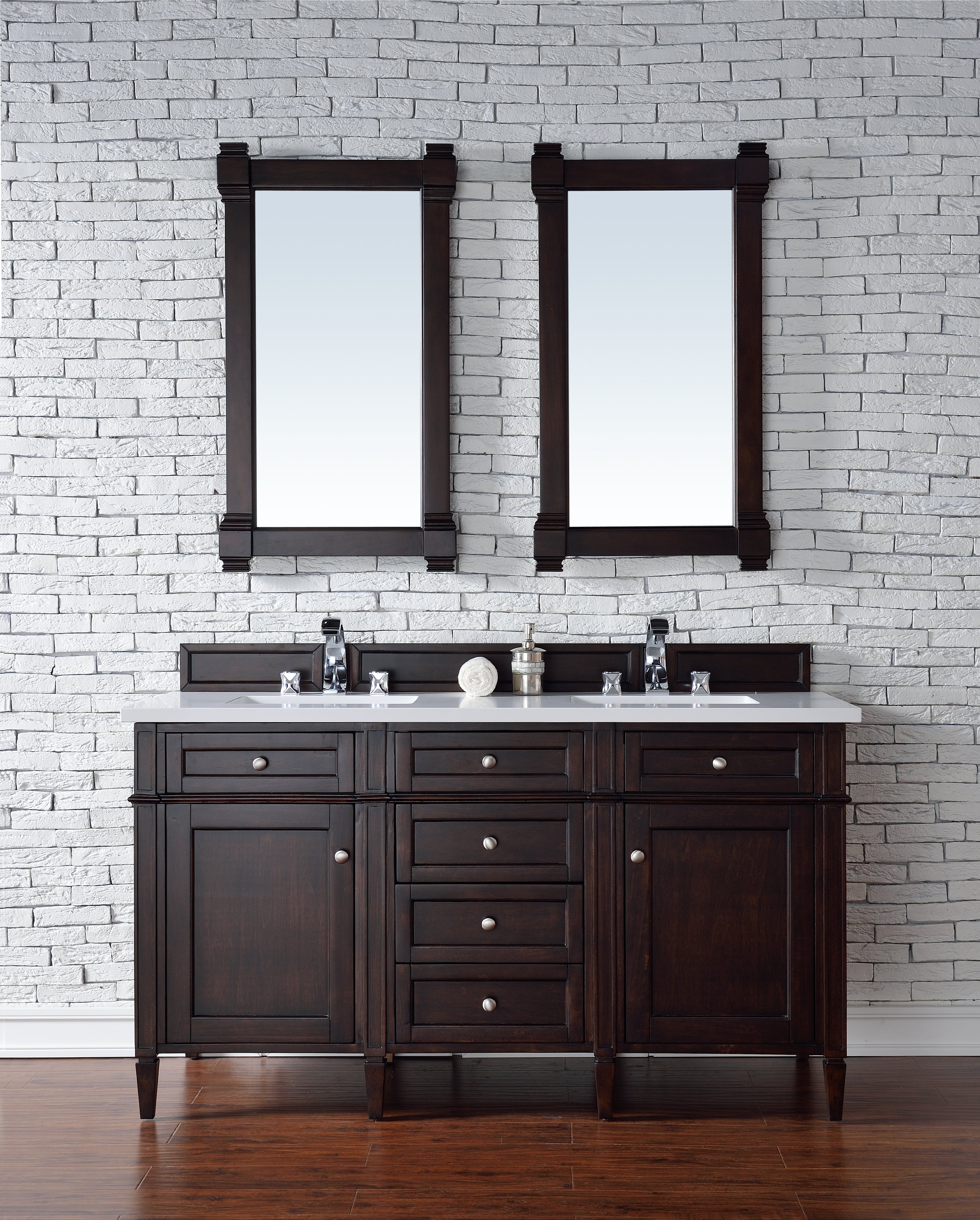 Brittany 60 Inch Burnished Mahogany Double Bathroom Vanity with 3CM White Zeus Quartz Countertop - Perfect for Master Bathroom Renovation and Luxury Home Upgrade