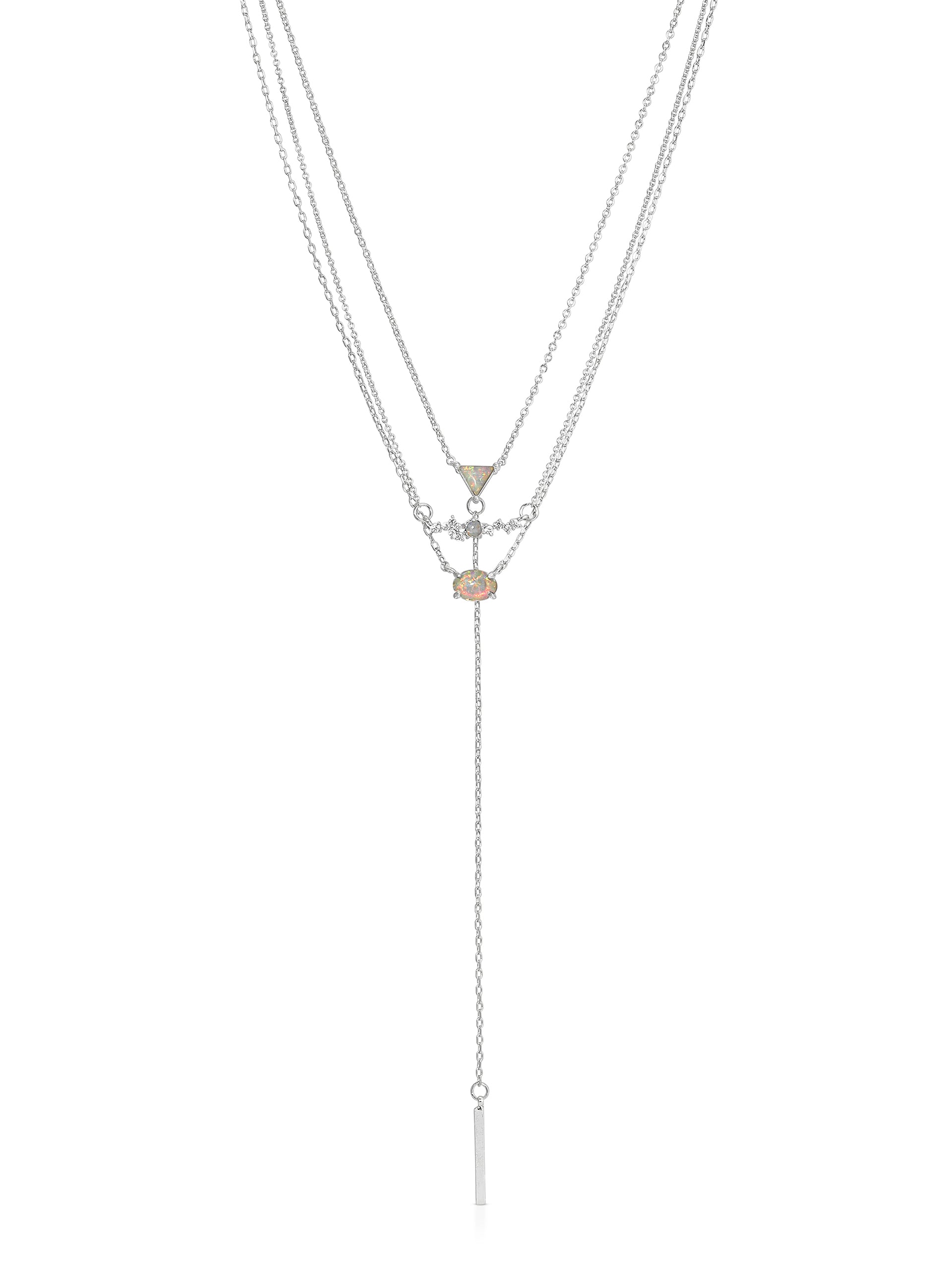 Layered Opal Lariat Necklace Set of 3 - Elegant Stackable Necklaces for Women, Perfect for Weddings, Parties & Everyday Wear