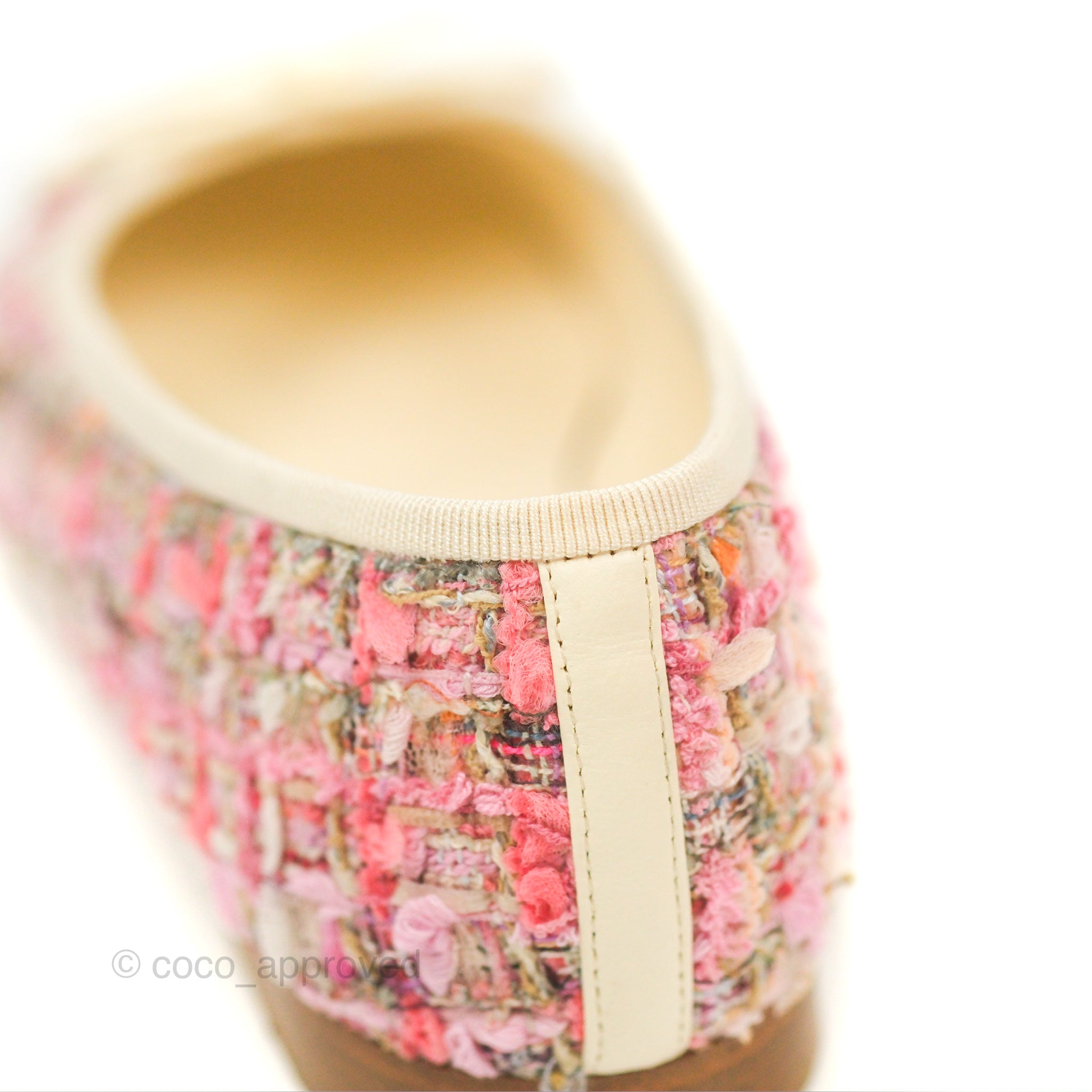Chanel Ballerina Flats in Pink & Ivory Tweed - Women's Size 38 | Classic Comfortable Ballet Shoes for Work, Wedding & Everyday Wear