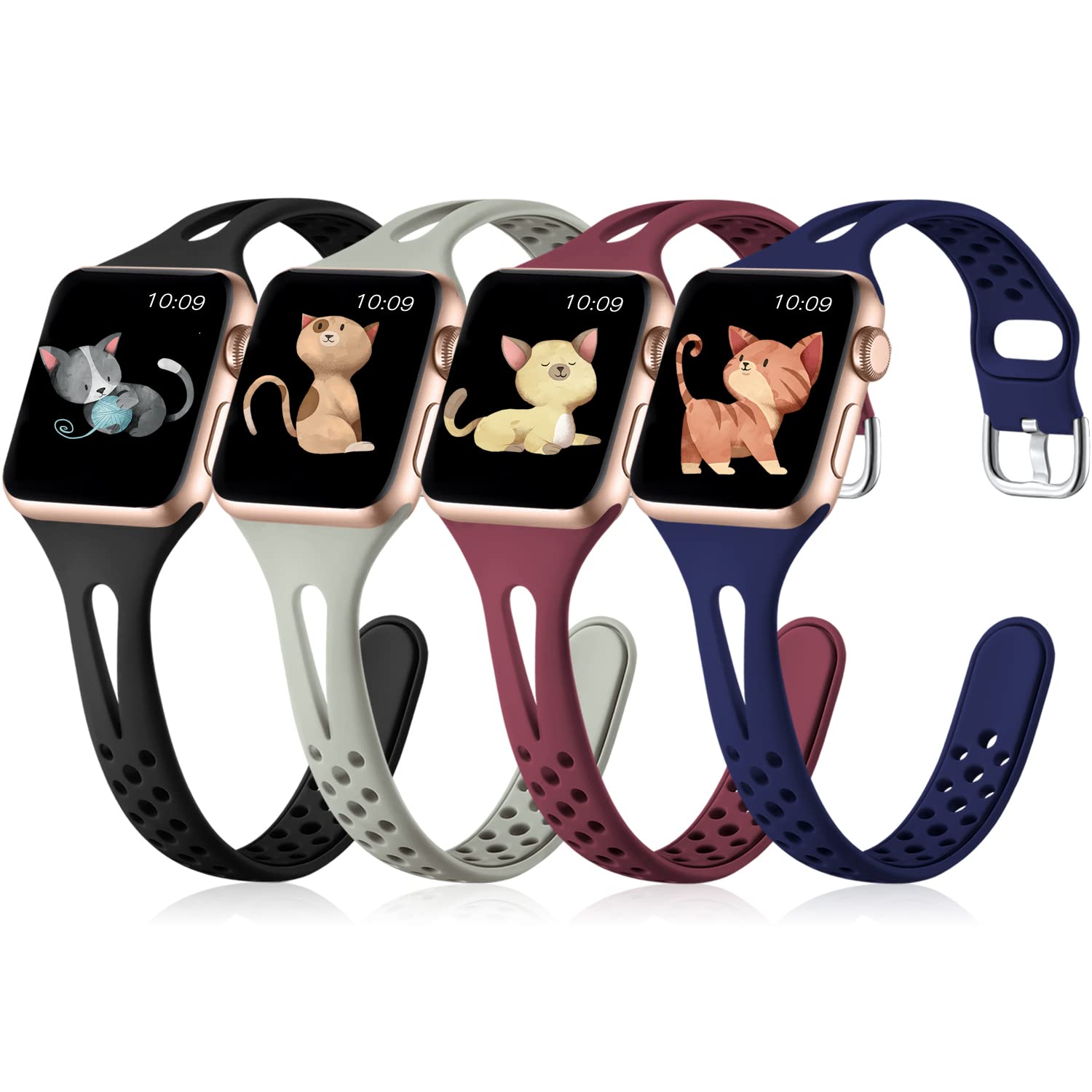 Getino Soft Thin Slim Apple Watch Bands Compatible with 45mm 44mm 42mm 49mm - for Women & Men, iWatch Ultra, SE 1/2, Series 8/7/6/5/4/3/2/1 - Black, Navy, Wine, Gray - Perfect for Workouts, Office & Everyday Wear